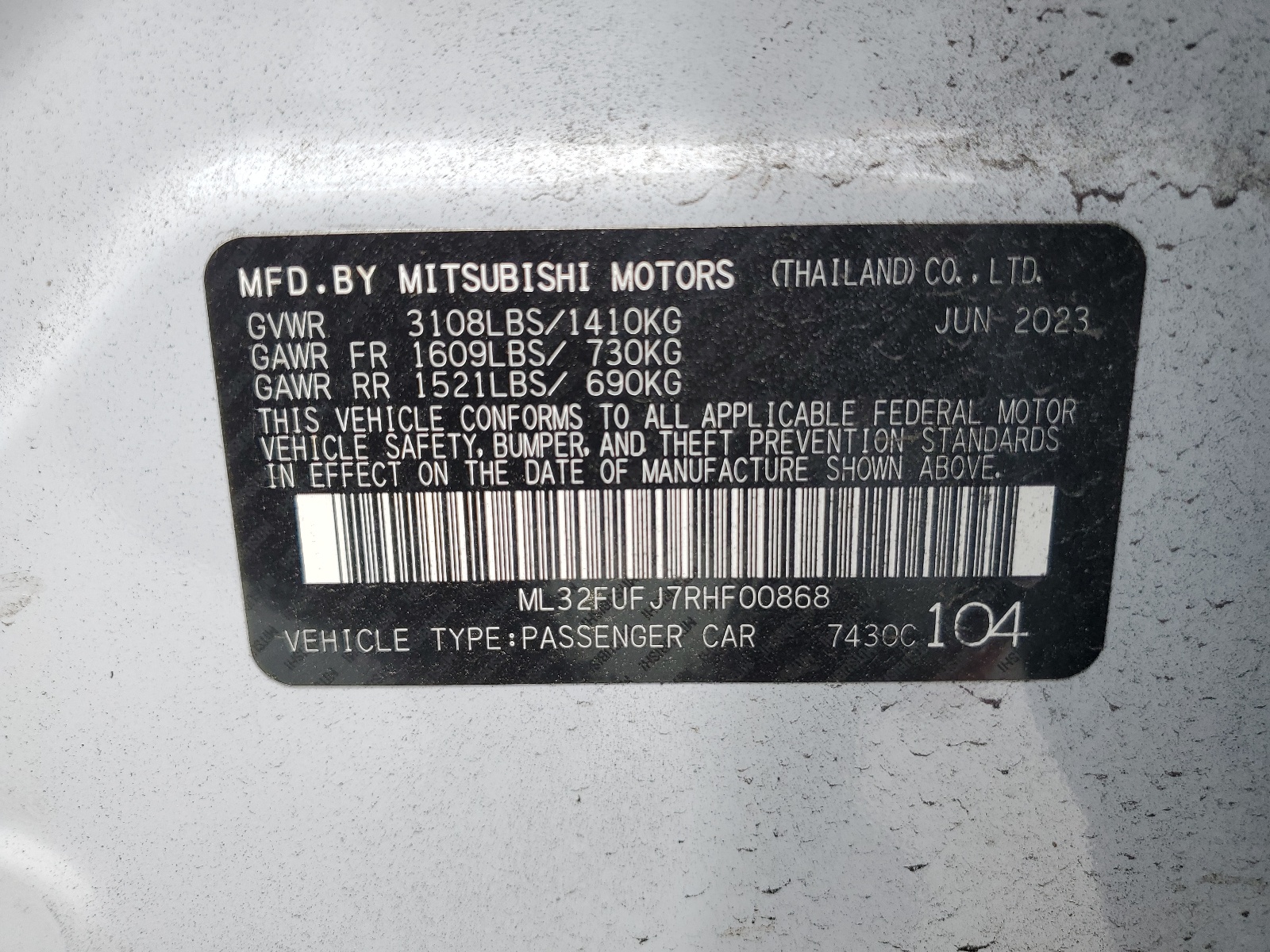 ML32FUFJ7RHF00868 2024 Mitsubishi Mirage G4 Es