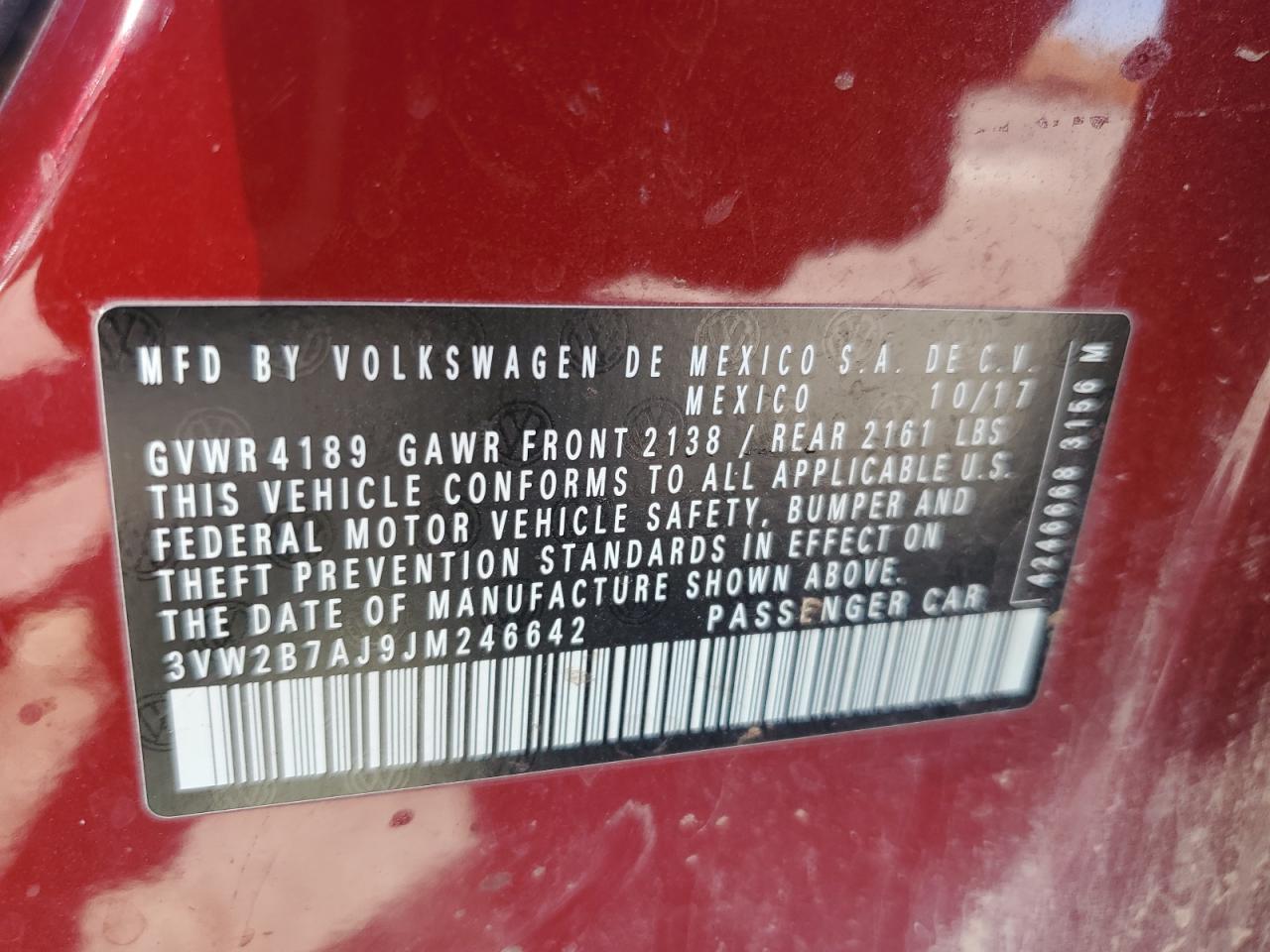 3VW2B7AJ9JM246642 2018 Volkswagen Jetta S