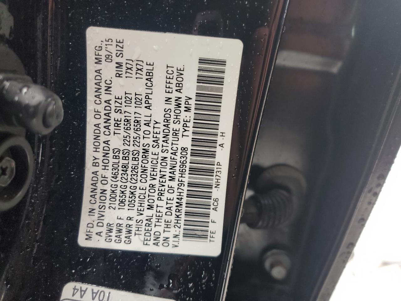 2HKRM4H79FH696308 2015 Honda Cr-V Exl