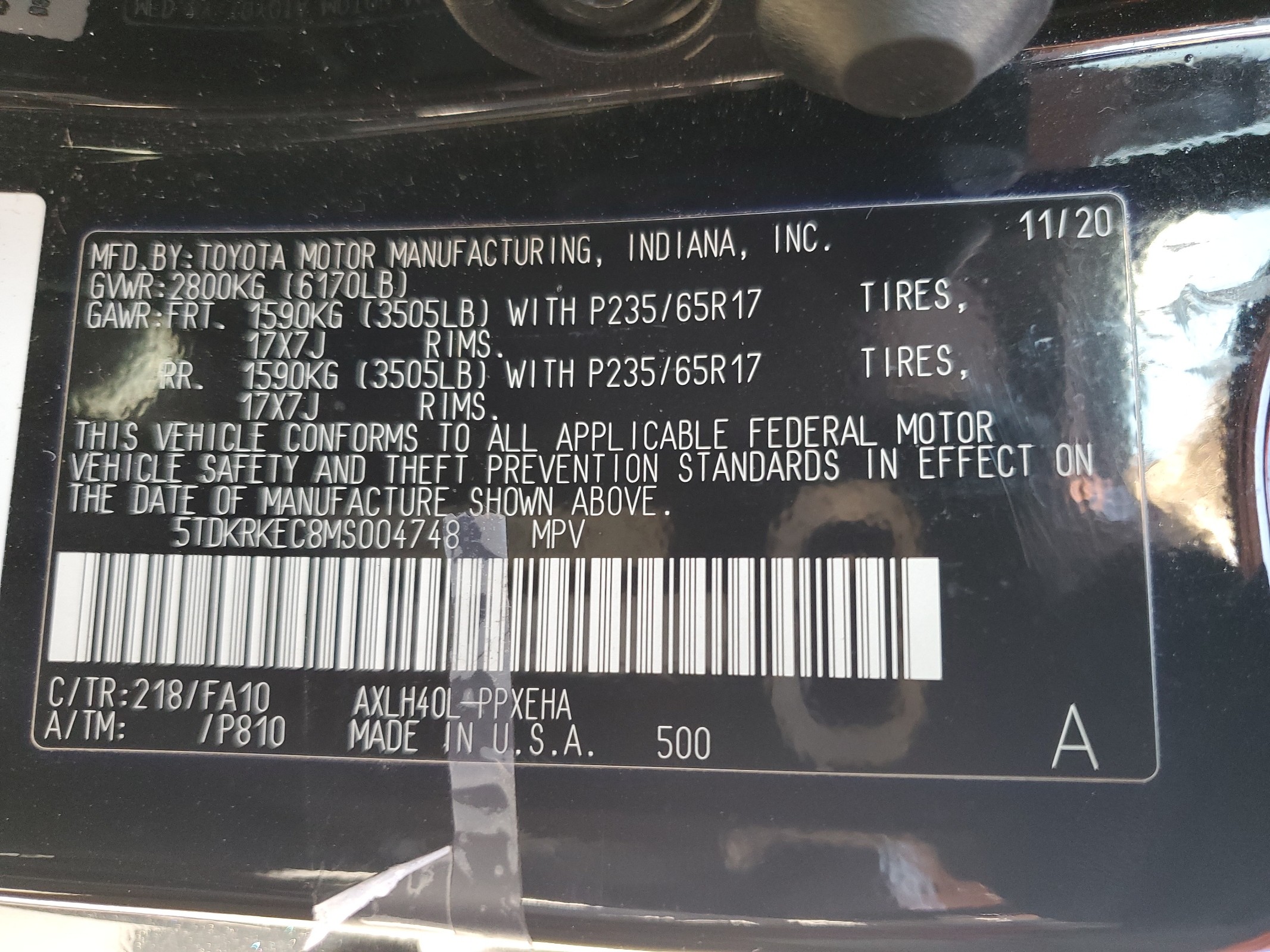 5TDKRKEC8MS004748 2021 Toyota Sienna Le