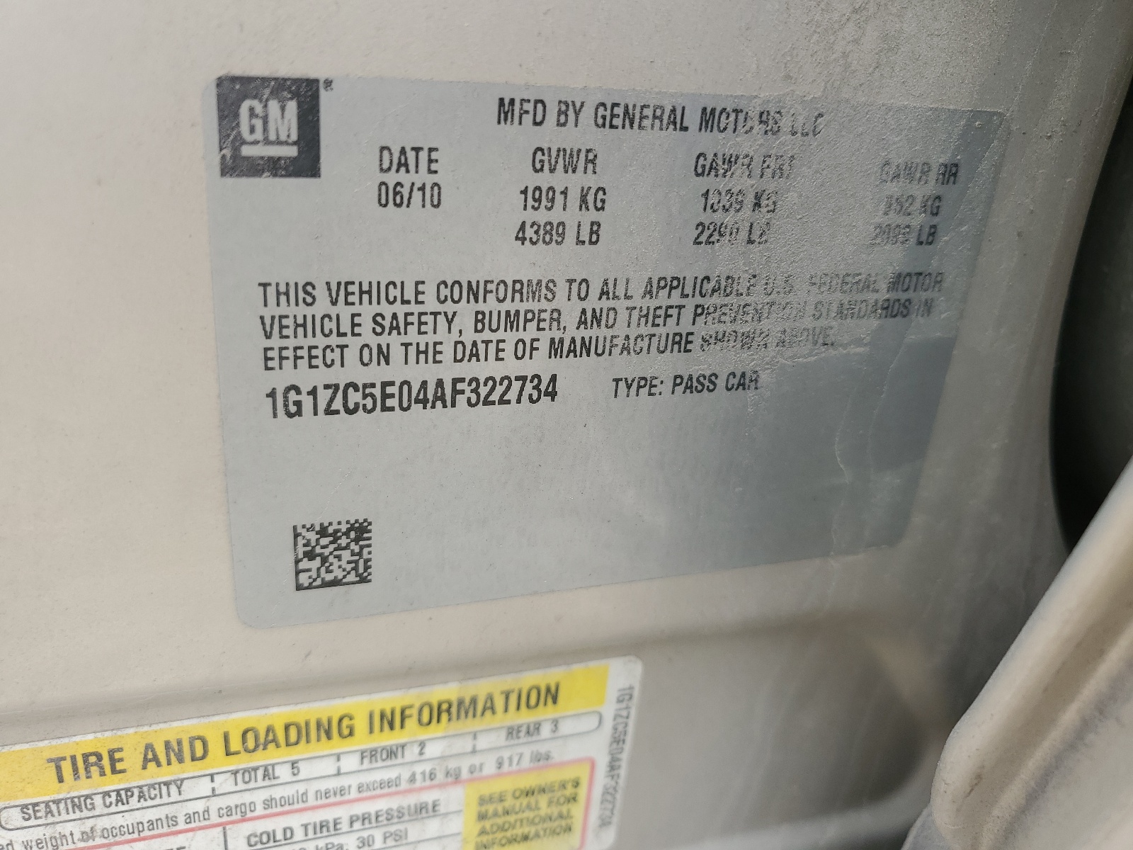 1G1ZC5E04AF322734 2010 Chevrolet Malibu 1Lt