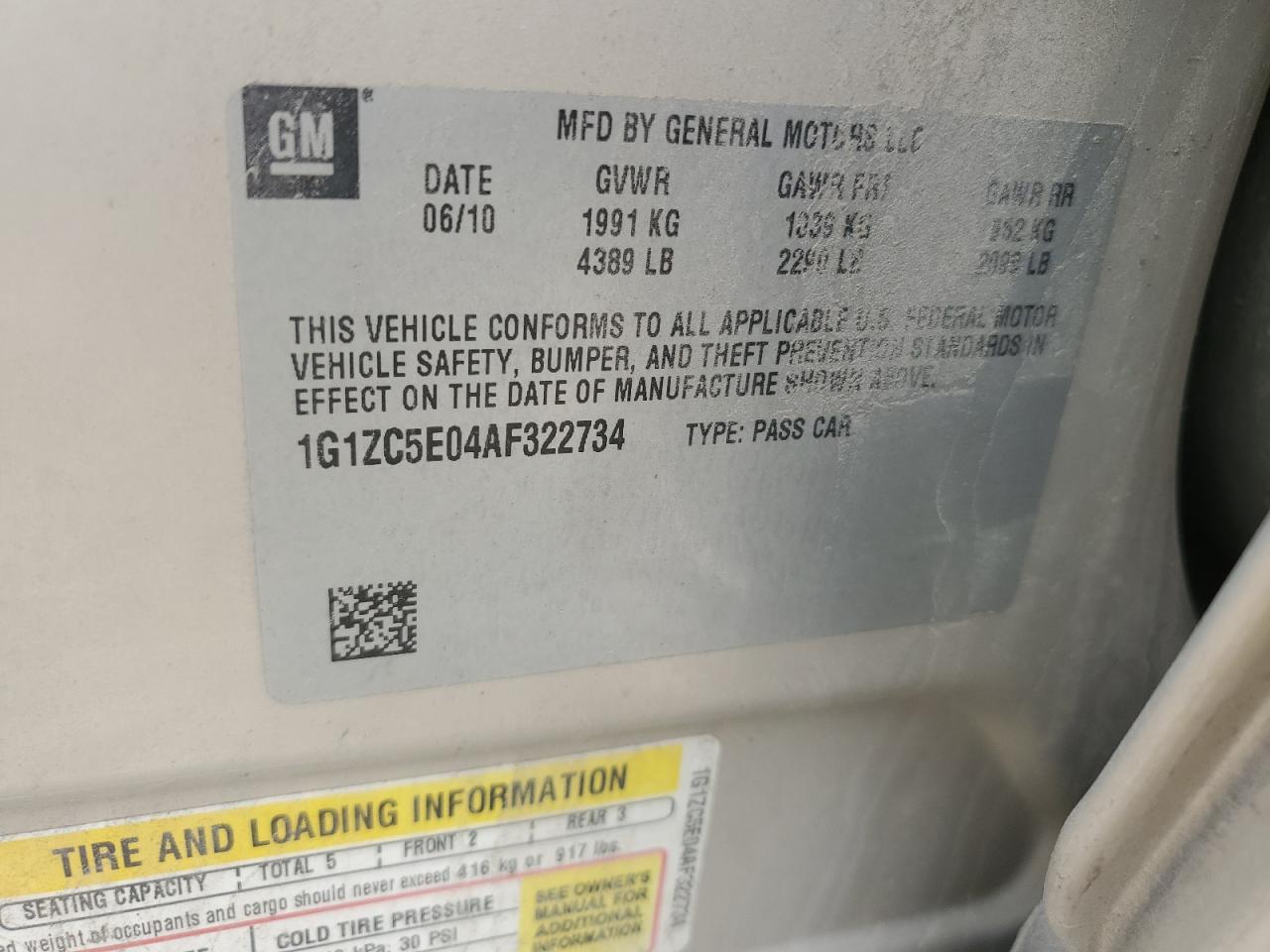 2010 Chevrolet Malibu 1Lt VIN: 1G1ZC5E04AF322734 Lot: 57602894