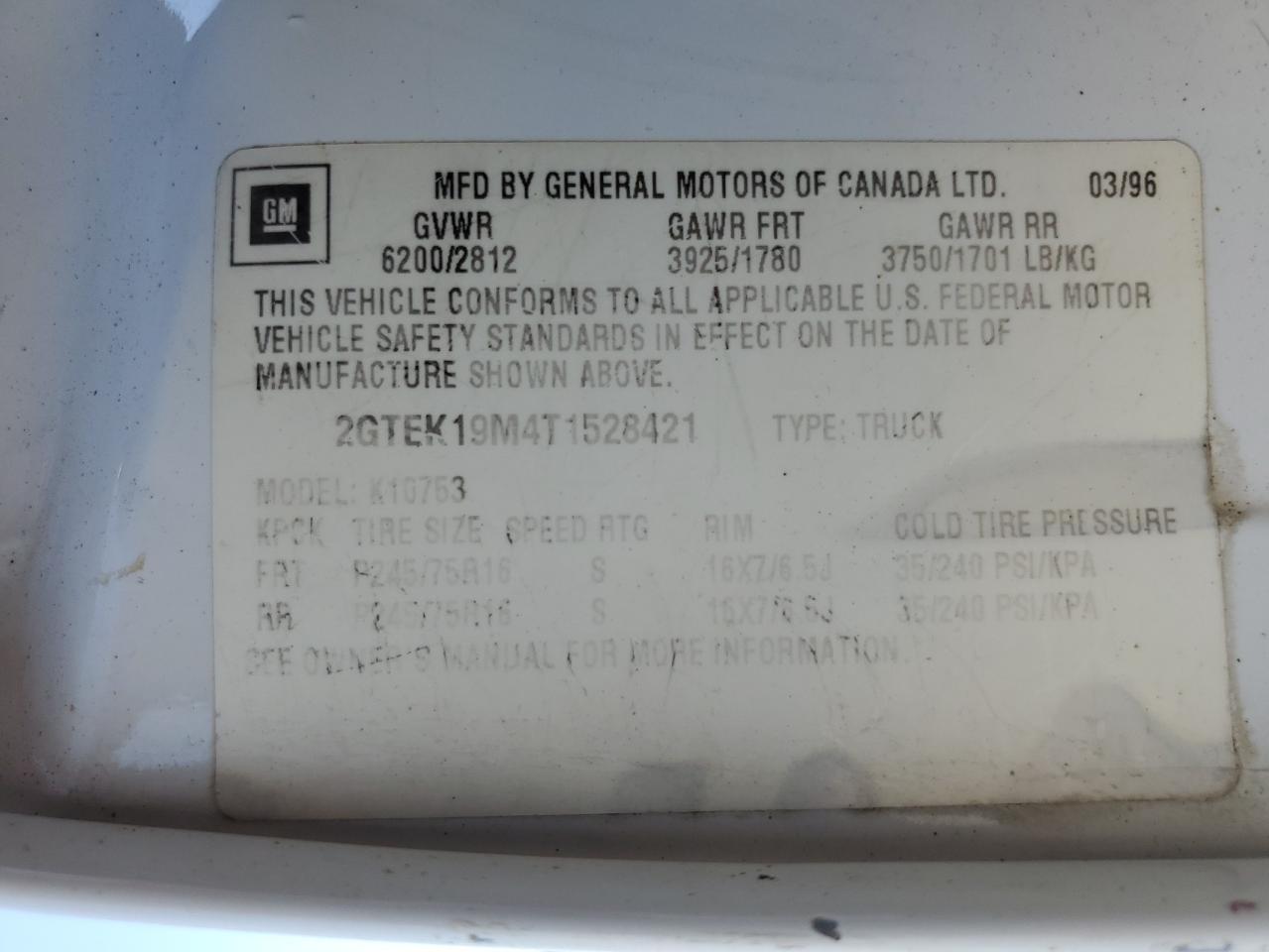 2GTEK19M4T1528421 1996 GMC Sierra K1500