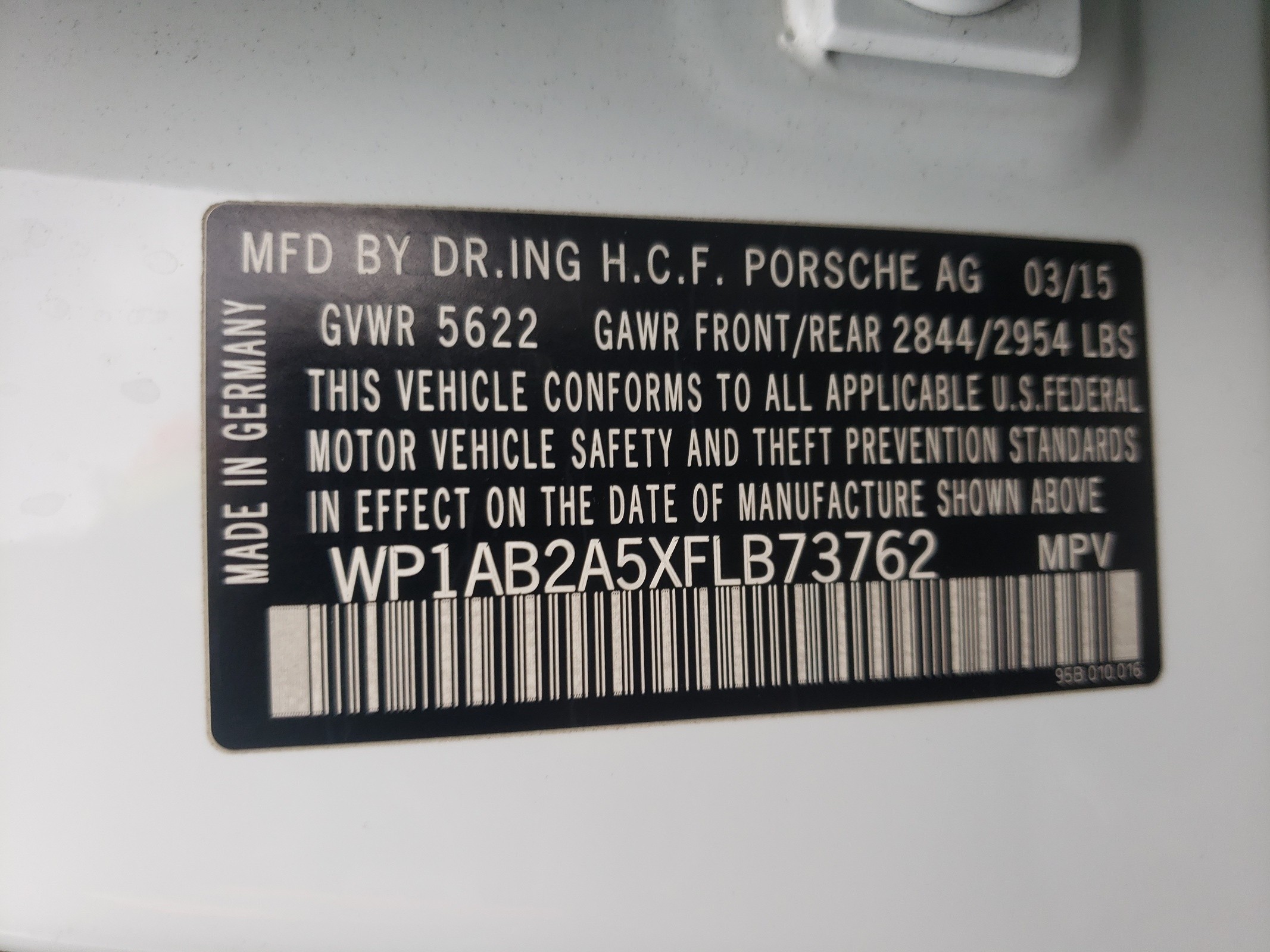 WP1AB2A5XFLB73762 2015 Porsche Macan S