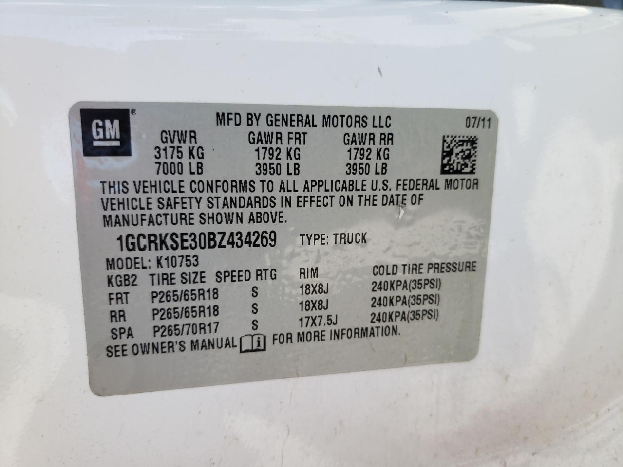 2011 Chevrolet Silverado K1500 Lt VIN: 1GCRKSE30BZ434269 Lot: 51925984