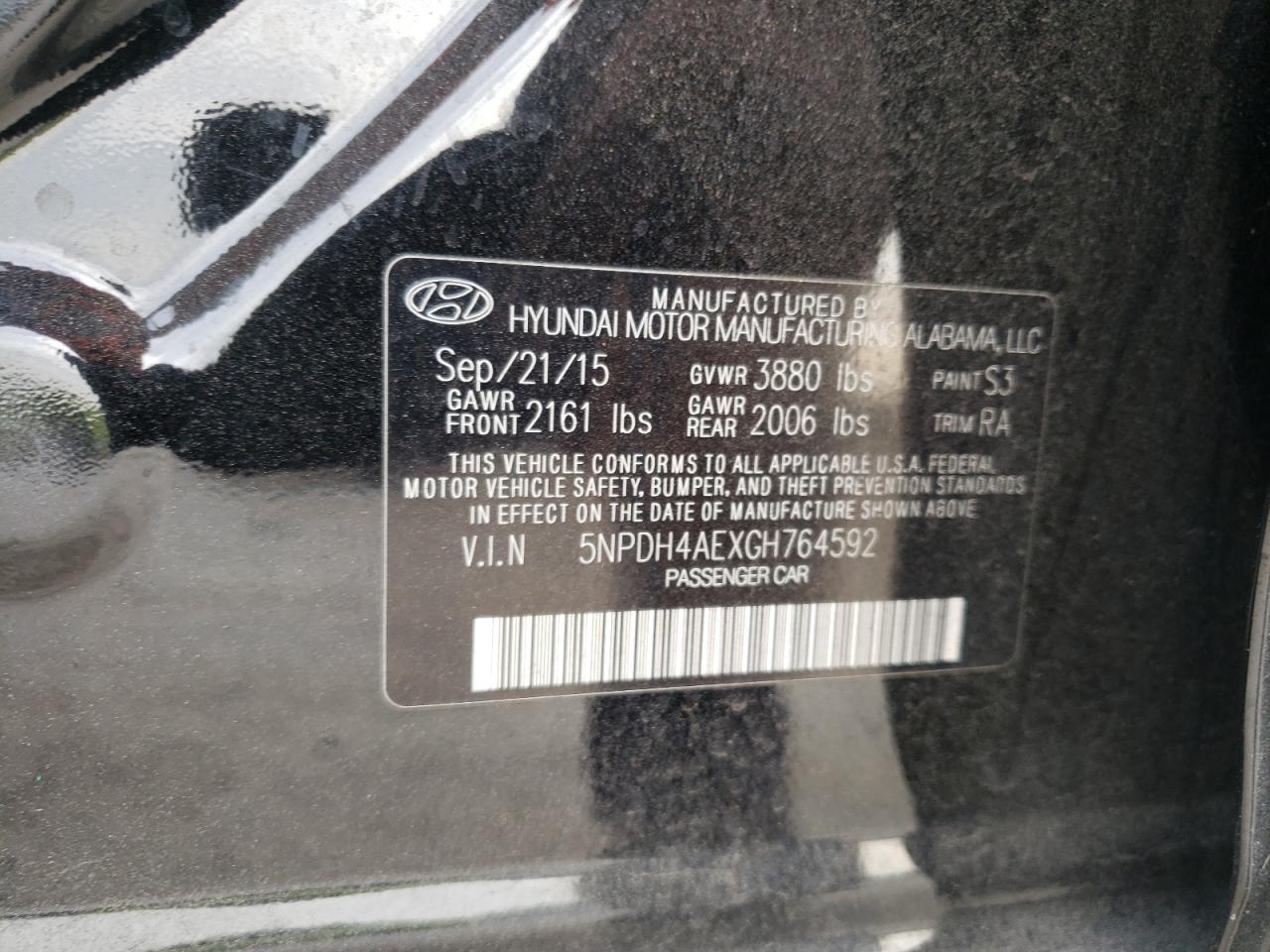 2016 Hyundai Elantra Se VIN: 5NPDH4AEXGH764592 Lot: 50246374