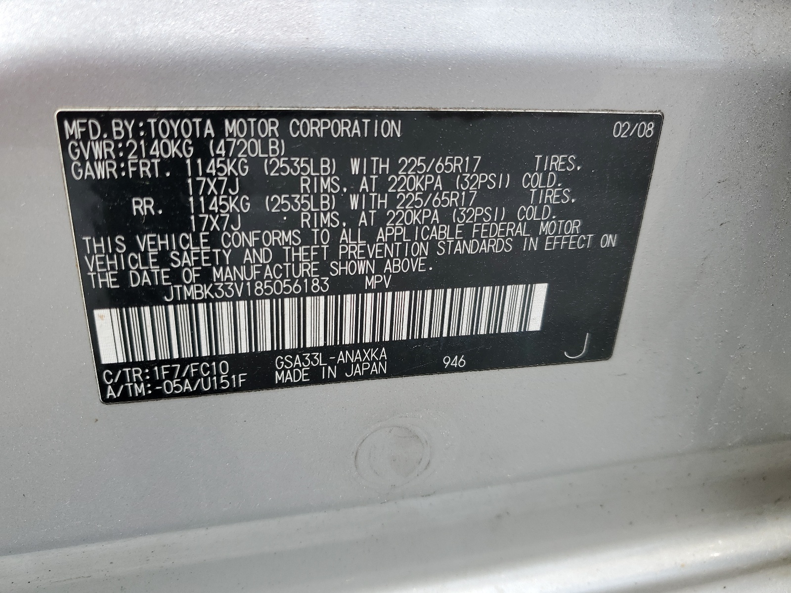 JTMBK33V185056183 2008 Toyota Rav4