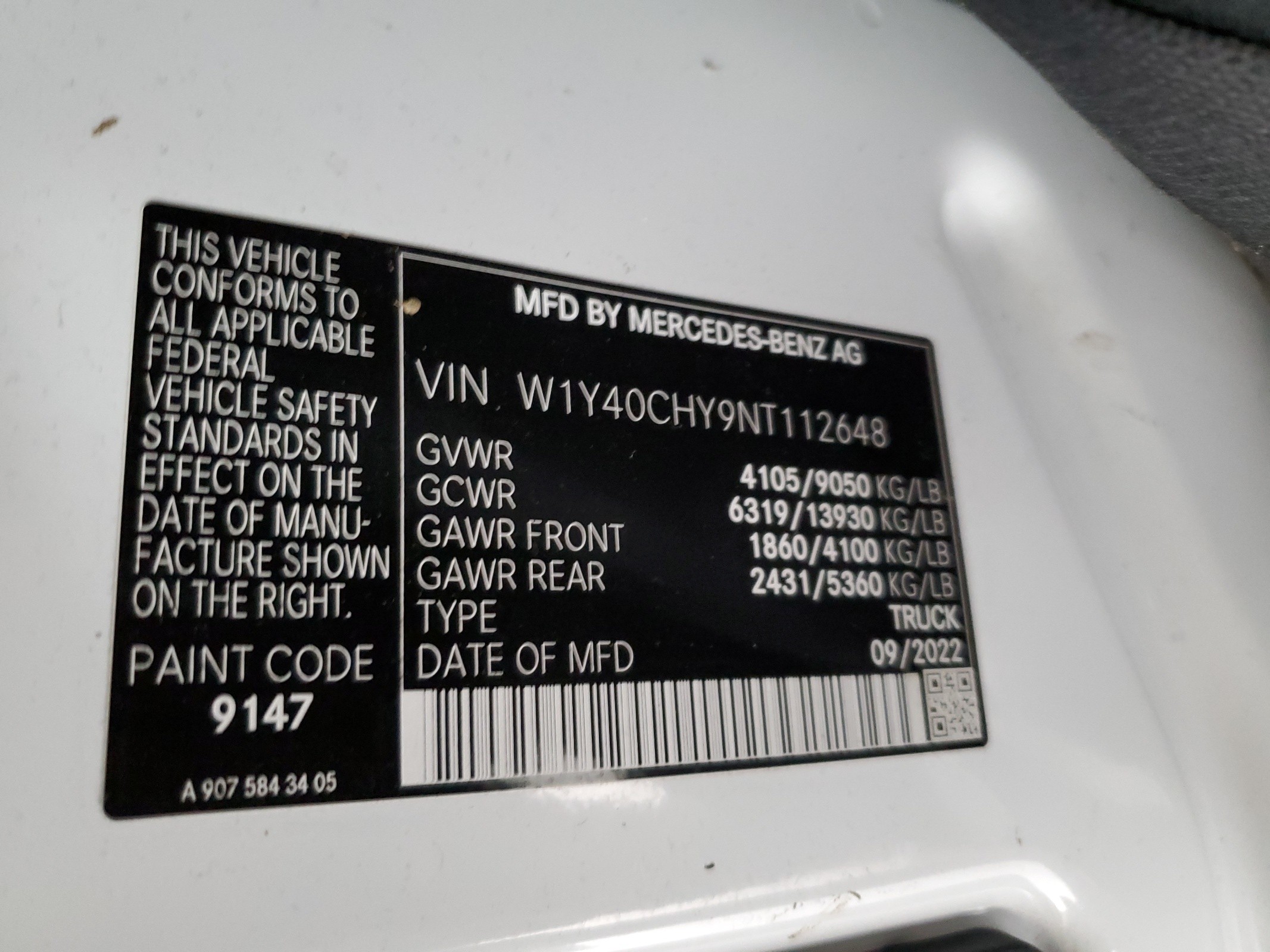 W1Y40CHY9NT112648 2022 Mercedes-Benz Sprinter 2500