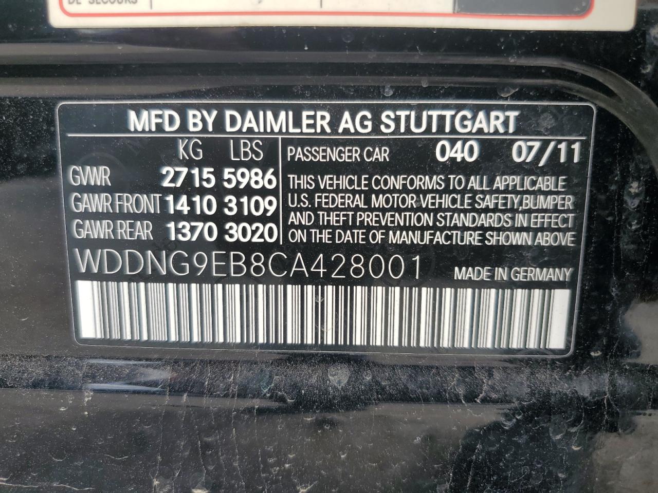 WDDNG9EB8CA428001 2012 Mercedes-Benz S 550 4Matic