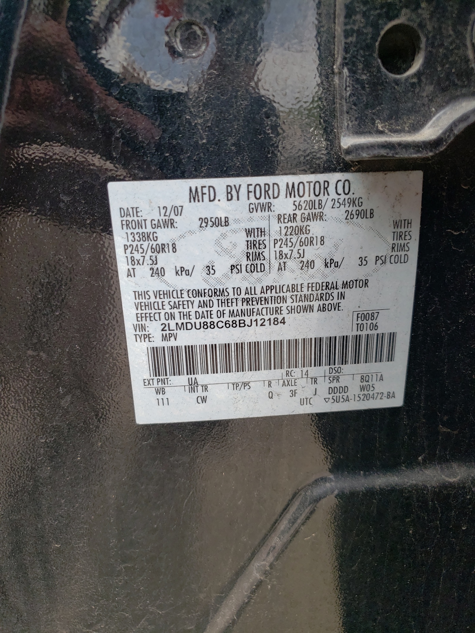 2LMDU88C68BJ12184 2008 Lincoln Mkx