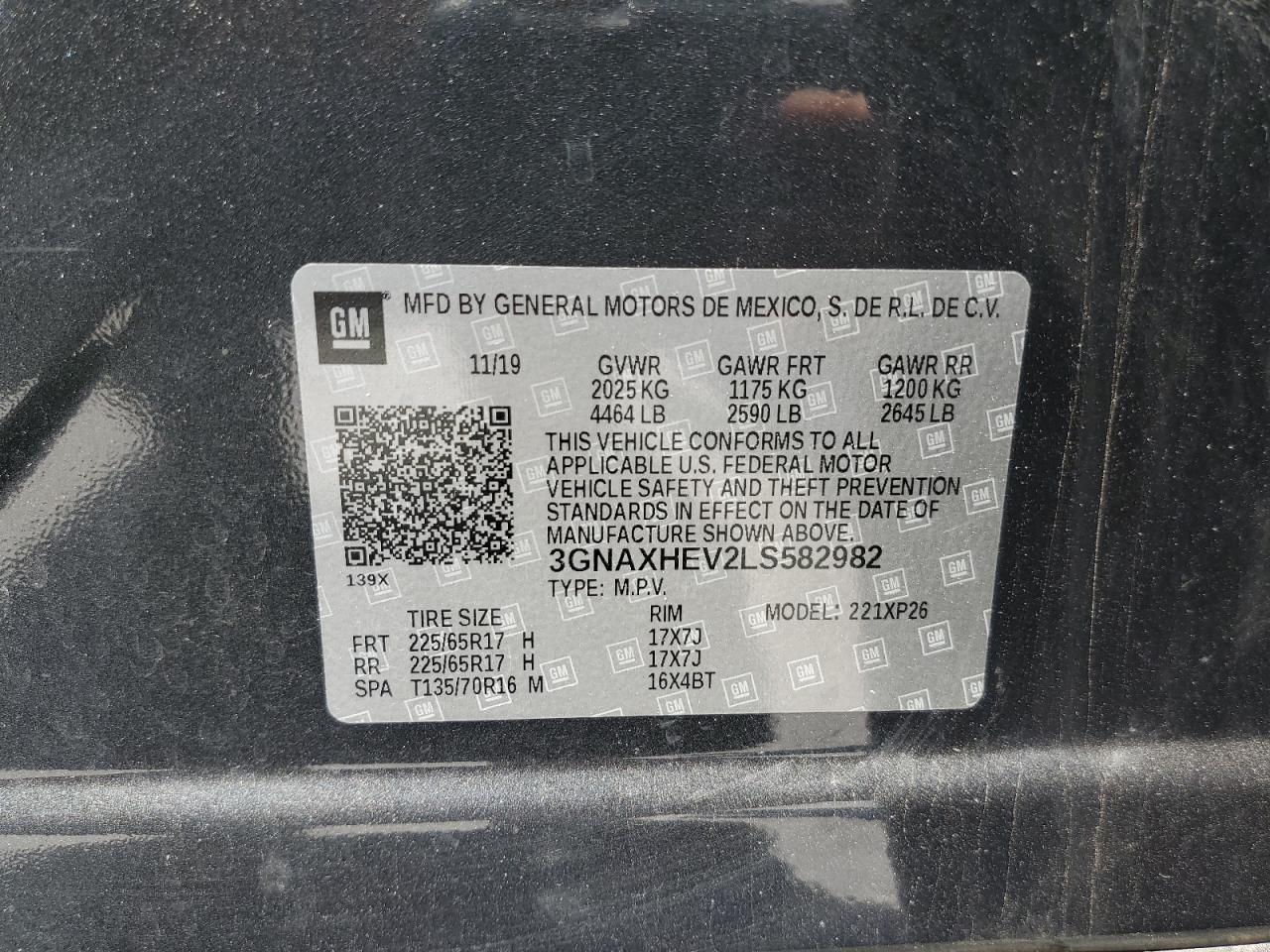 3GNAXHEV2LS582982 2020 Chevrolet Equinox Ls