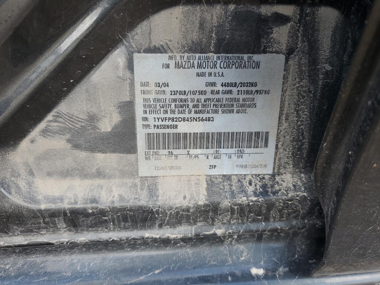 1YVFP82D845N56483 2004 Mazda 6 S