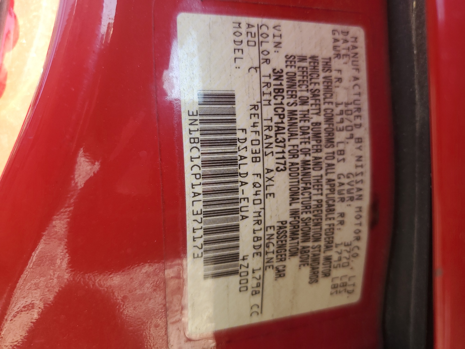 3N1BC1CP1AL371173 2010 Nissan Versa S