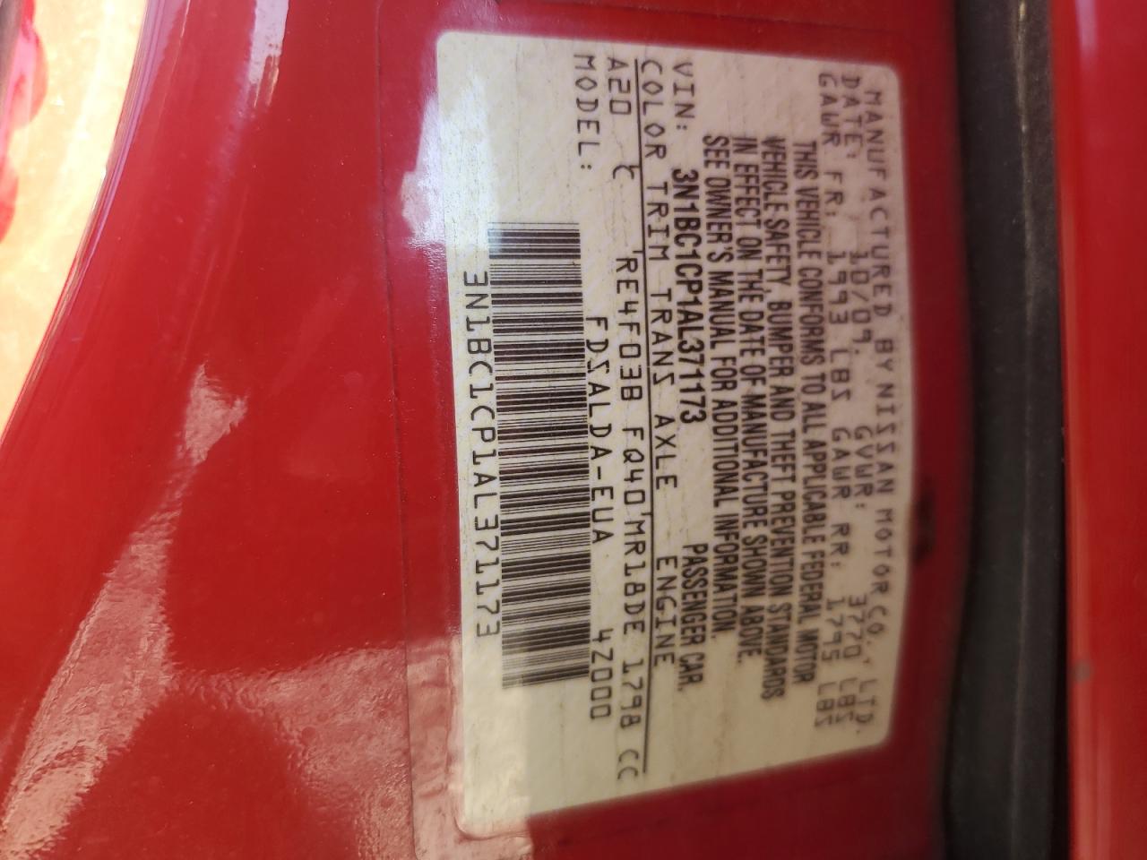 2010 Nissan Versa S VIN: 3N1BC1CP1AL371173 Lot: 49902994