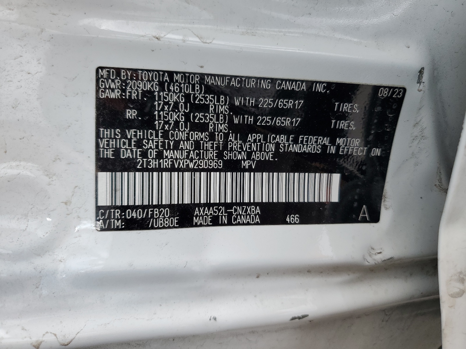 2T3H1RFVXPW290969 2023 Toyota Rav4 Le