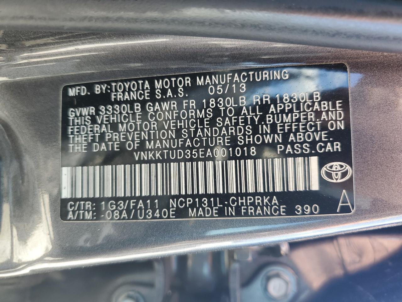 VNKKTUD35EA001018 2014 Toyota Yaris