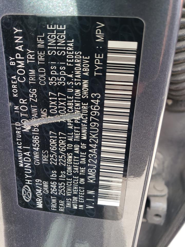 2019 Hyundai Tucson Se VIN: KM8J23A42KU979643 Lot: 51941794
