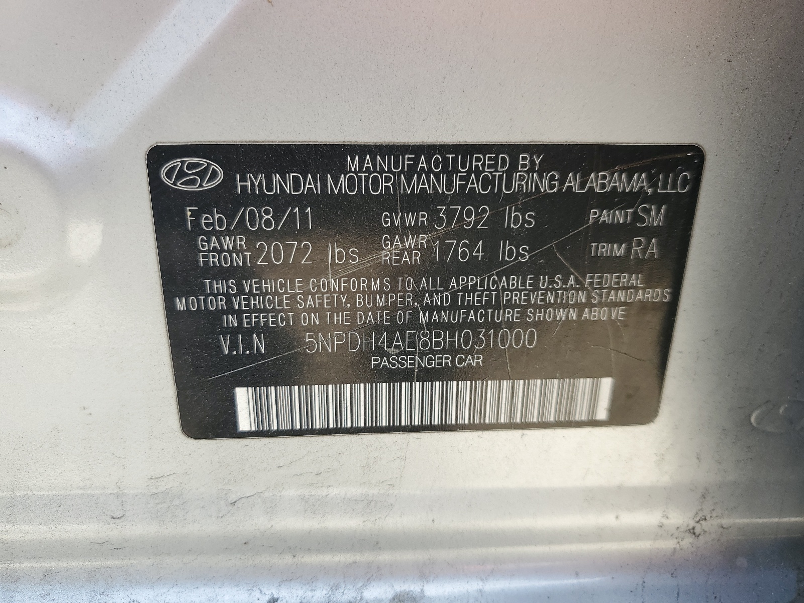 5NPDH4AE8BH031000 2011 Hyundai Elantra Gls
