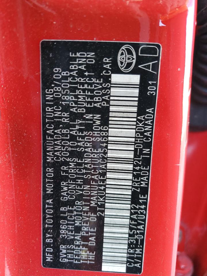 2010 Toyota Corolla Matrix VIN: 2T1KU4EE1AC254686 Lot: 52071034