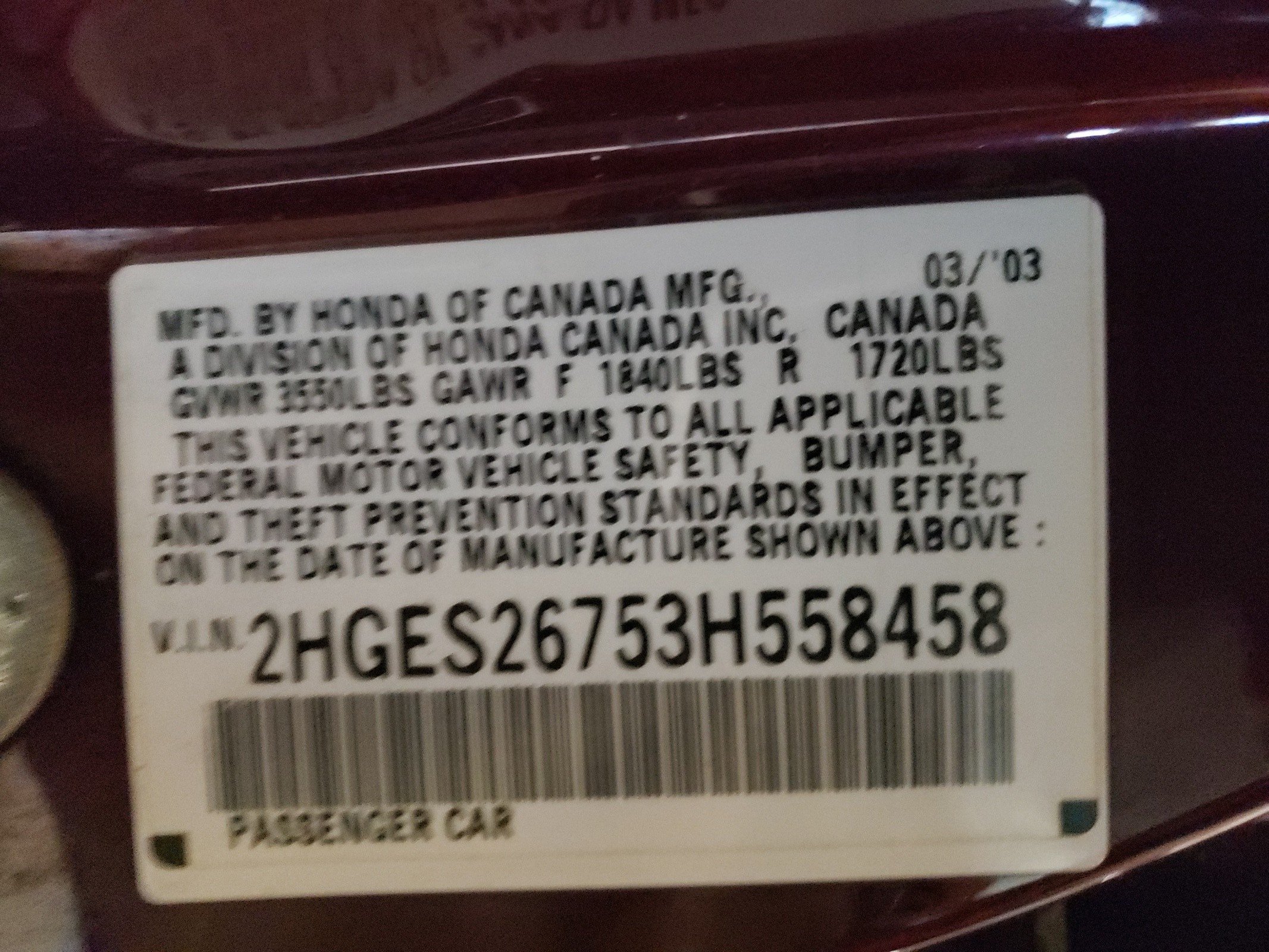 2HGES26753H558458 2003 Honda Civic Ex