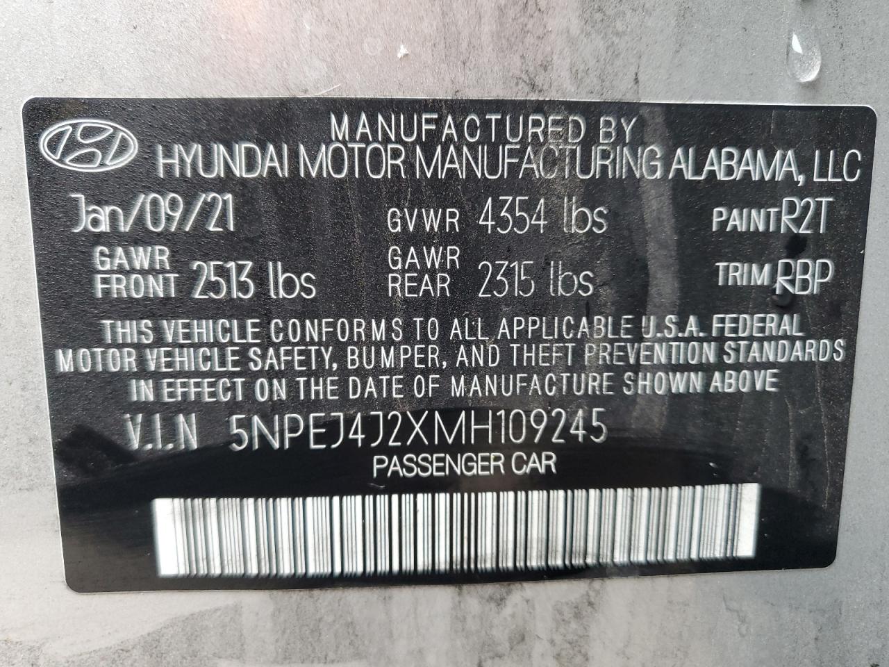 5NPEJ4J2XMH109245 2021 Hyundai Sonata Sel Plus