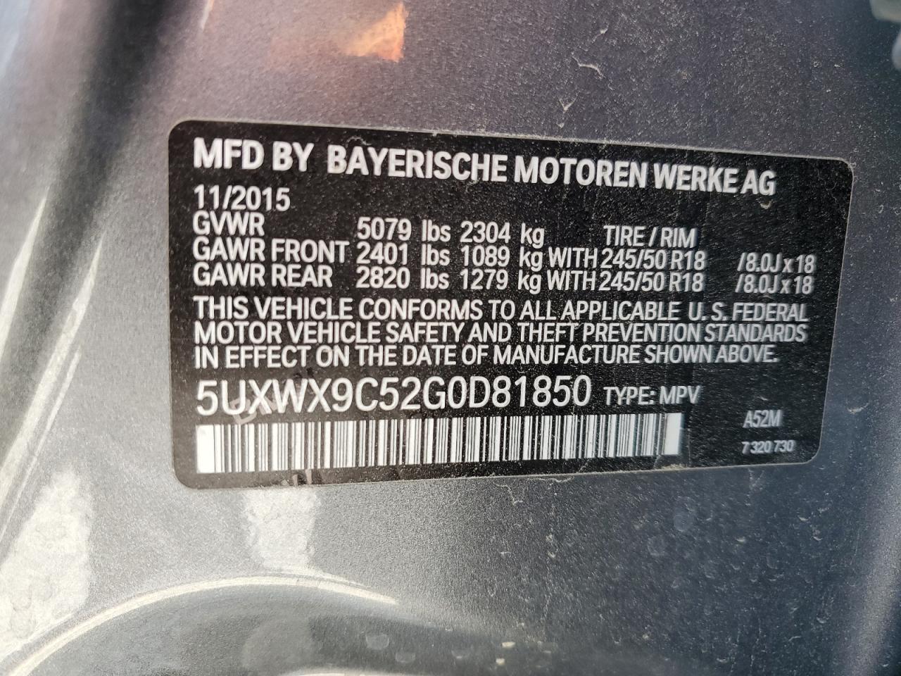 5UXWX9C52G0D81850 2016 BMW X3 xDrive28I