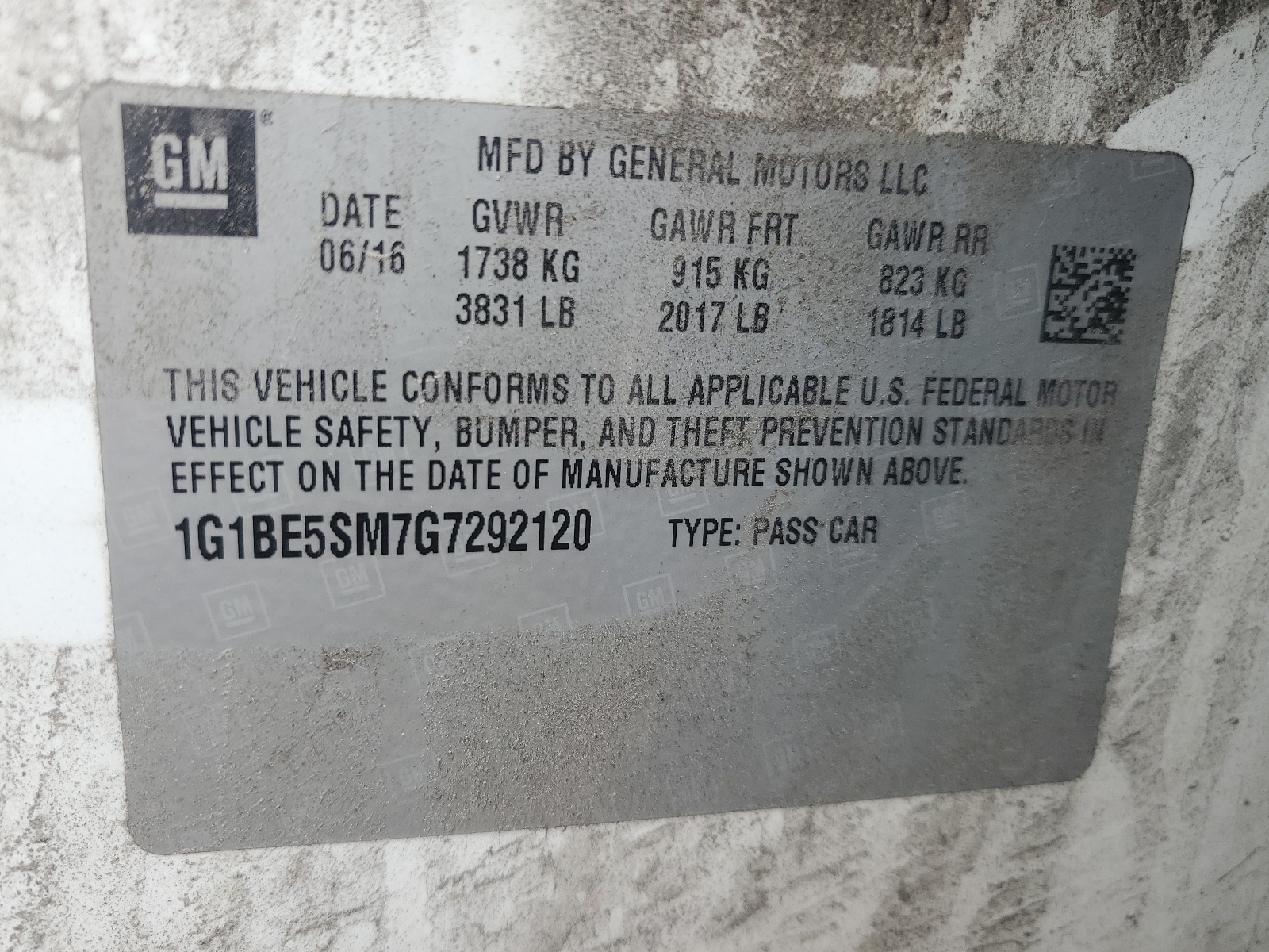 1G1BE5SM7G7292120 2016 Chevrolet Cruze Lt