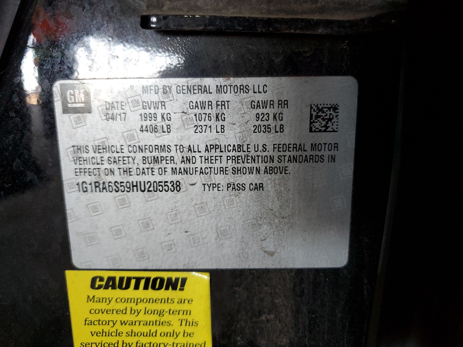 1G1RA6S59HU205538 2017 Chevrolet Volt Lt