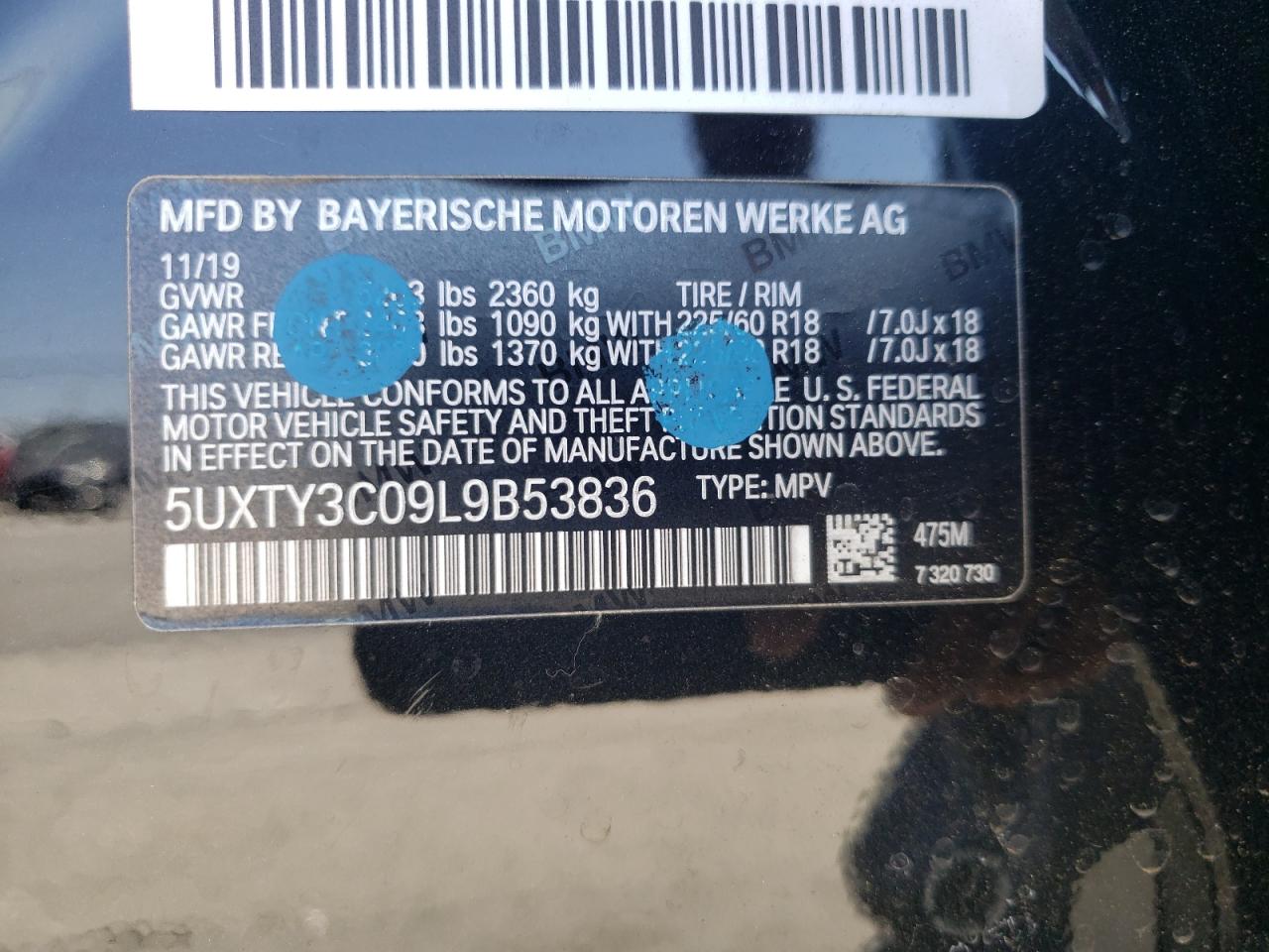 VIN 5UXTY3C09L9B53836 2020 BMW X3 no.13