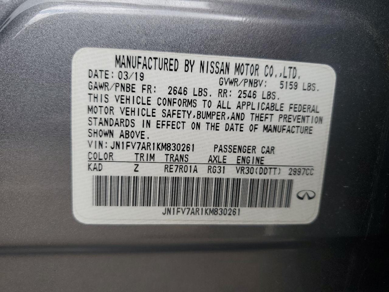 2019 Infiniti Q50 Red Sport 400 VIN: JN1FV7AR1KM830261 Lot: 51040174