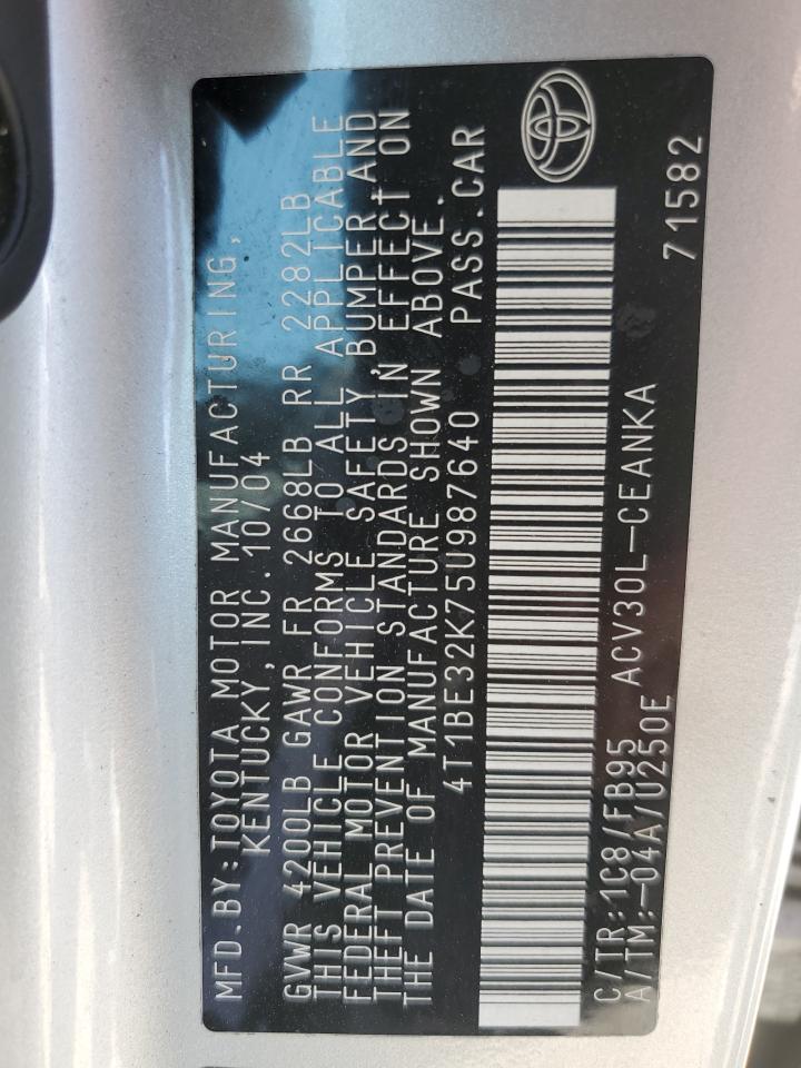 2005 Toyota Camry Le VIN: 4T1BE32K75U987640 Lot: 50454074