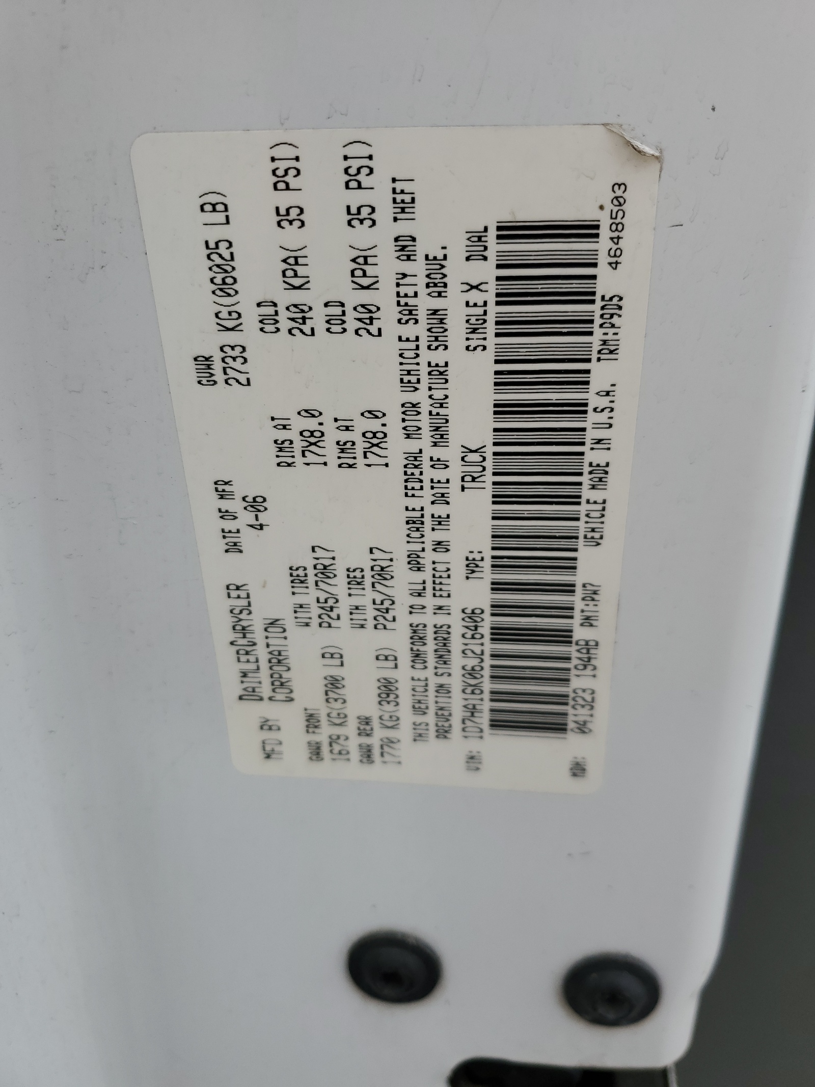 1D7HA16K06J216406 2006 Dodge Ram 1500 St