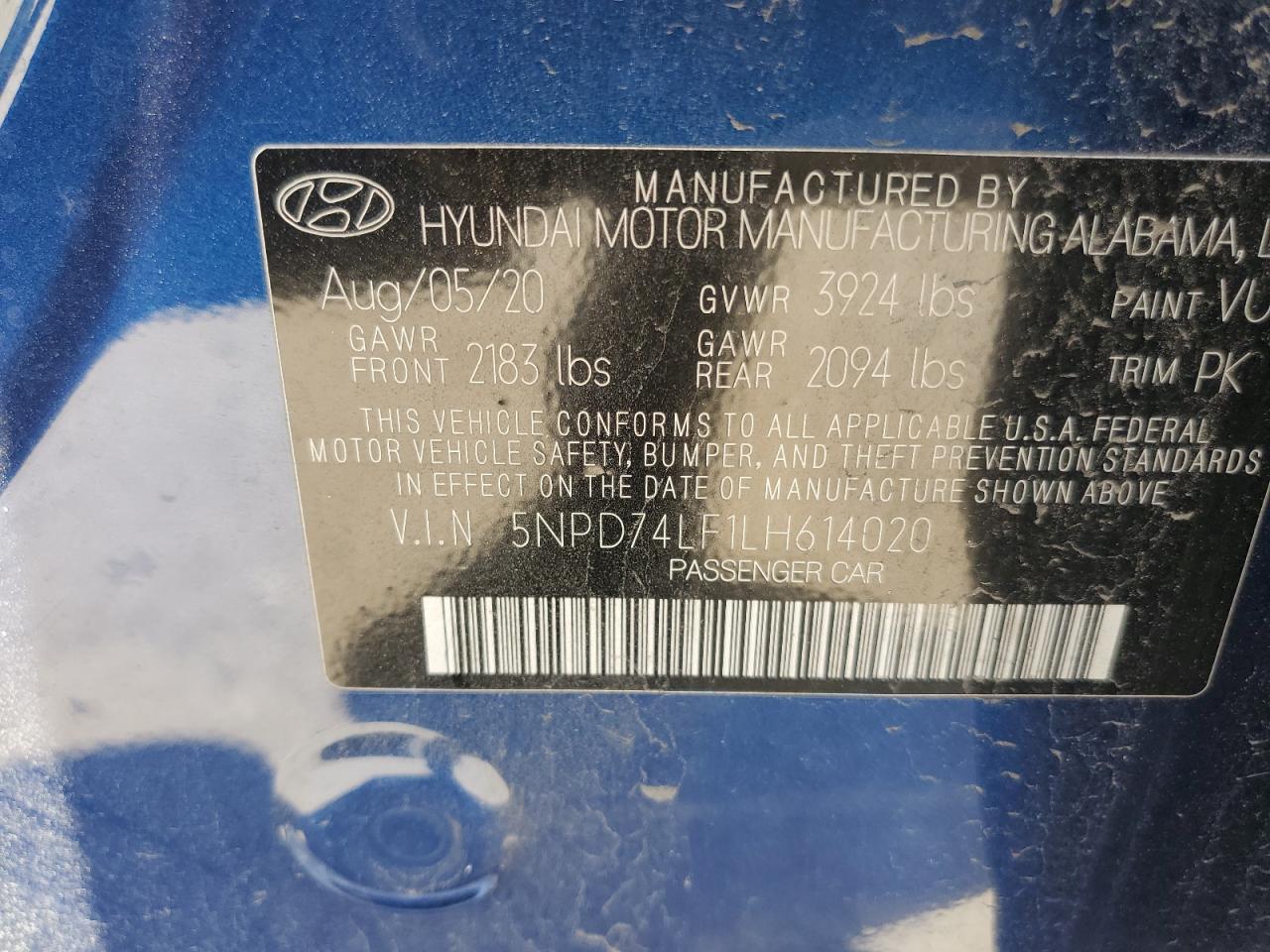 5NPD74LF1LH614020 2020 Hyundai Elantra Se