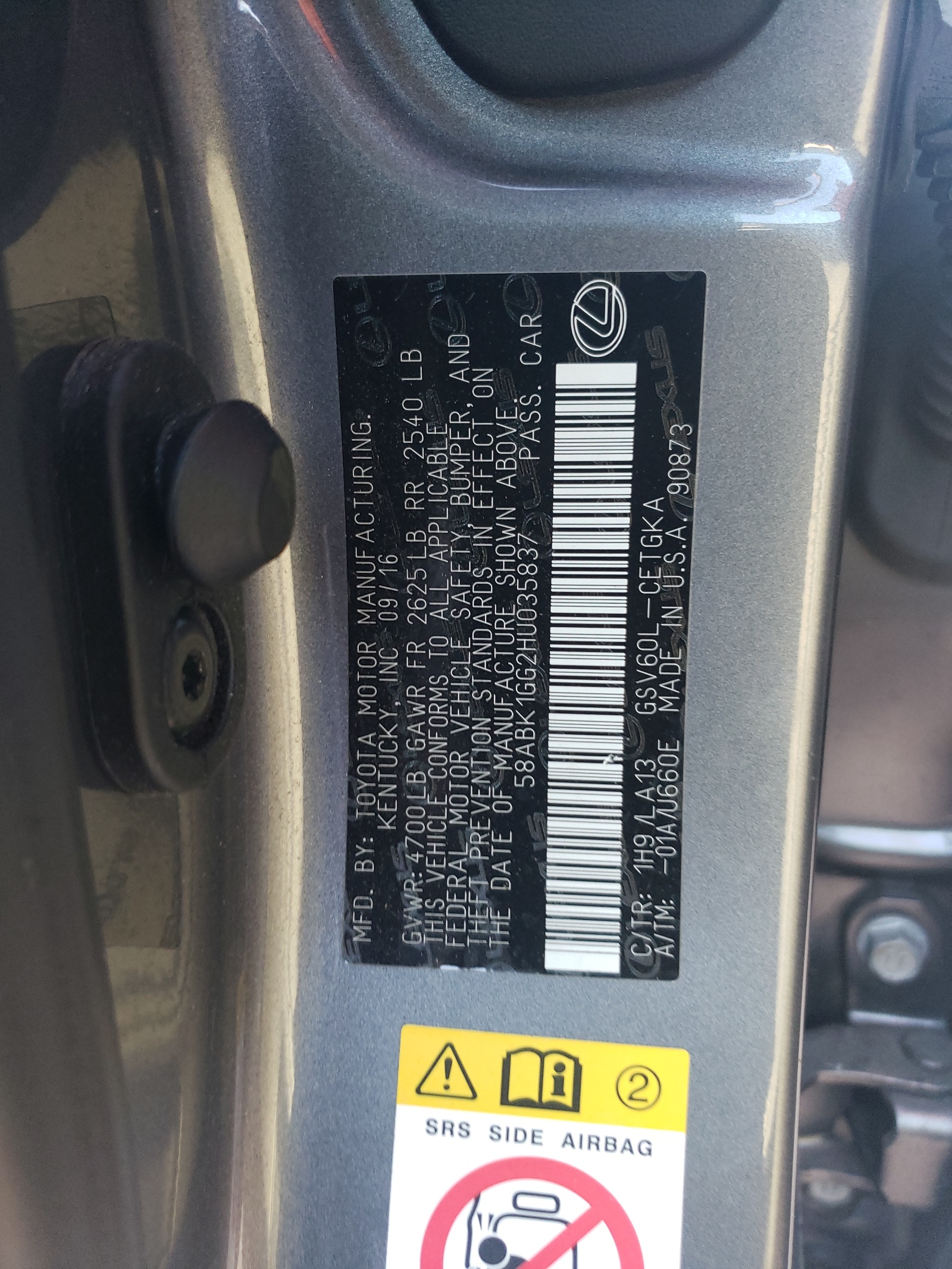 58ABK1GG2HU035837 2017 Lexus Es 350