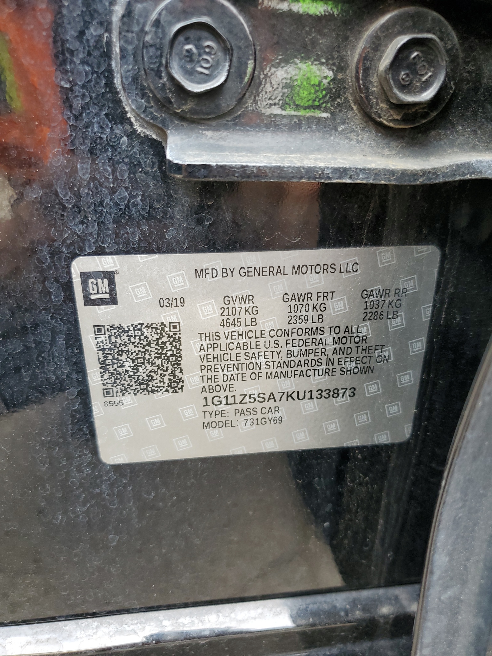 1G11Z5SA7KU133873 2019 Chevrolet Impala Lt