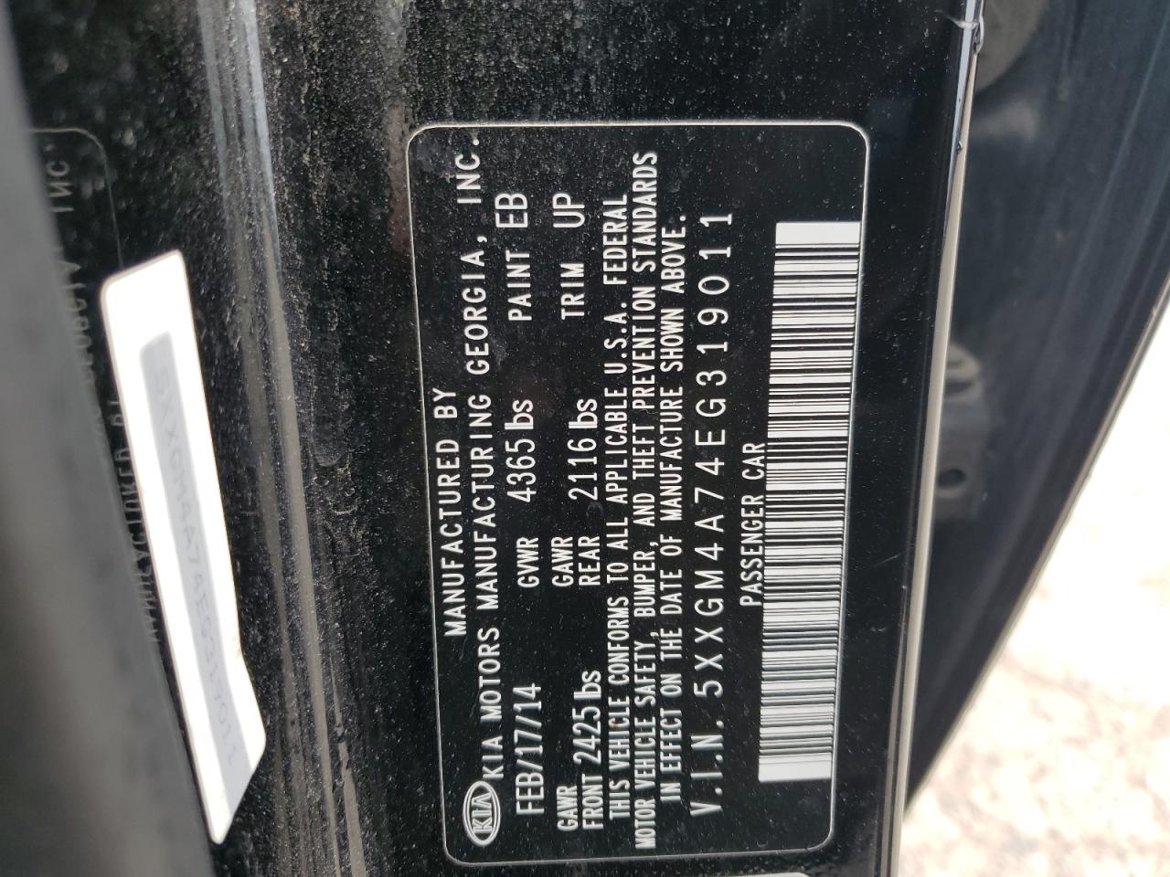 2014 Kia Optima Lx VIN: 5XXGM4A74EG319011 Lot: 48378244