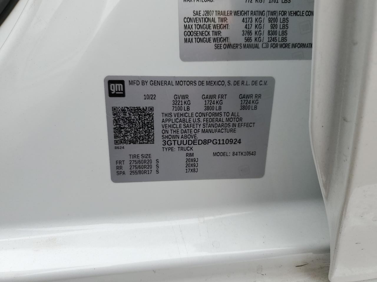 3GTUUDED8PG110924 2023 GMC Sierra K1500 Slt