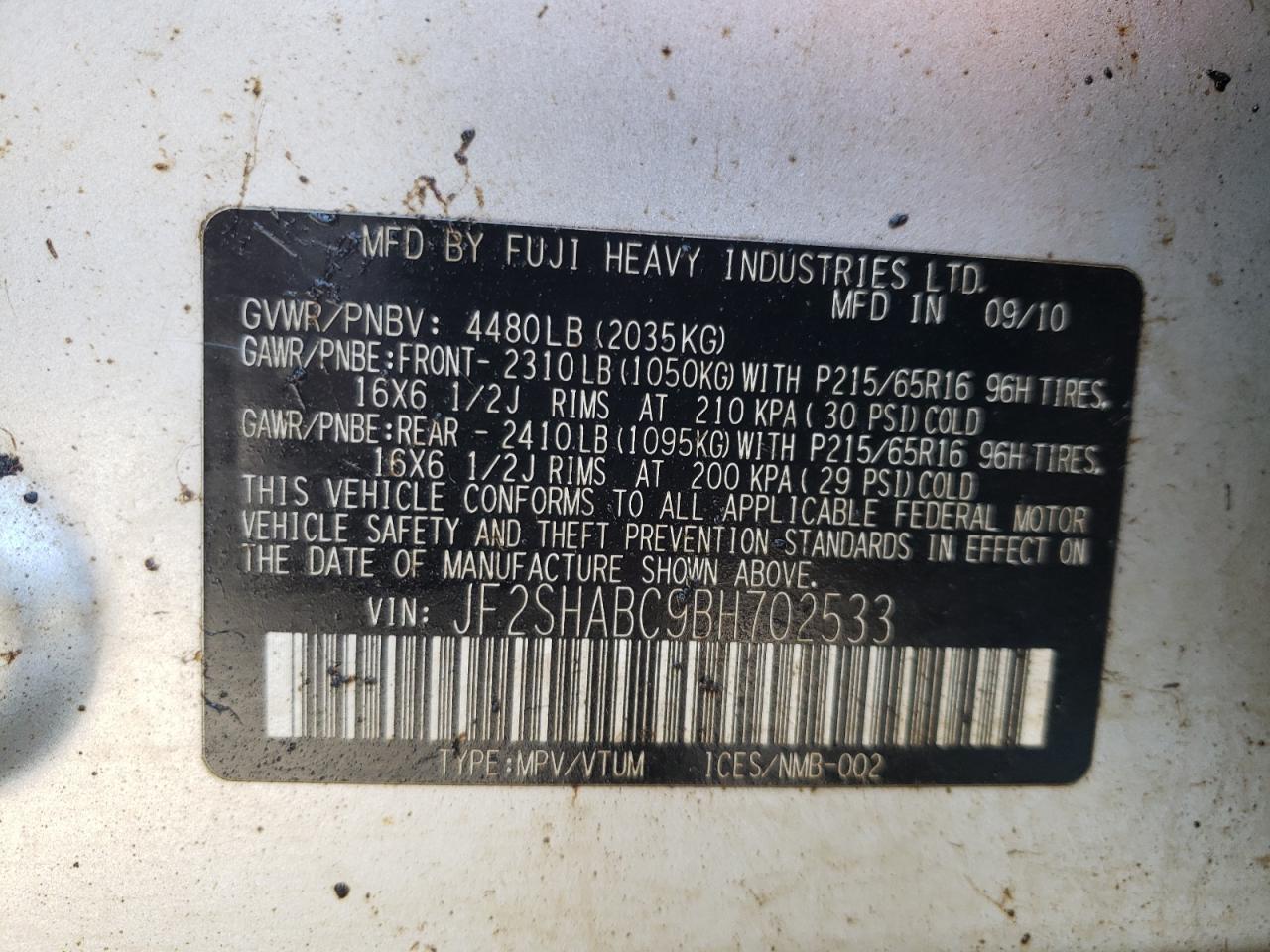 2011 Subaru Forester 2.5X VIN: JF2SHABC9BH702533 Lot: 50881094