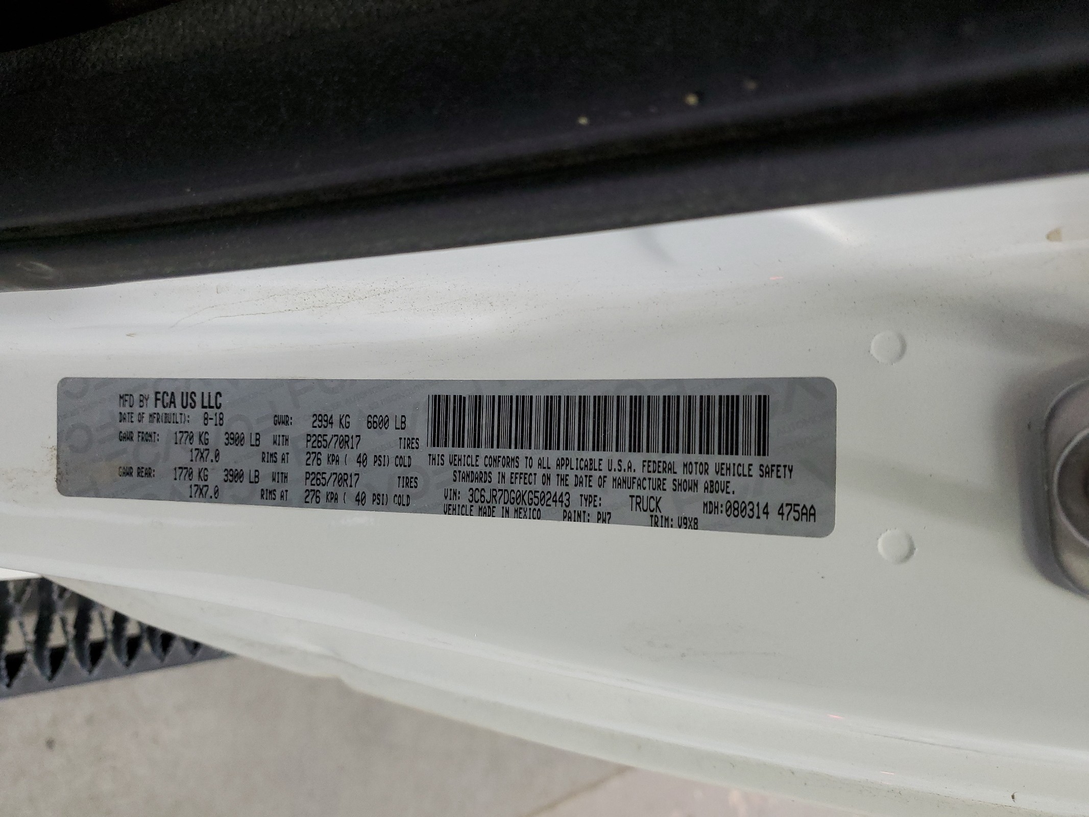 3C6JR7DG0KG502443 2019 Ram 1500 Classic Tradesman