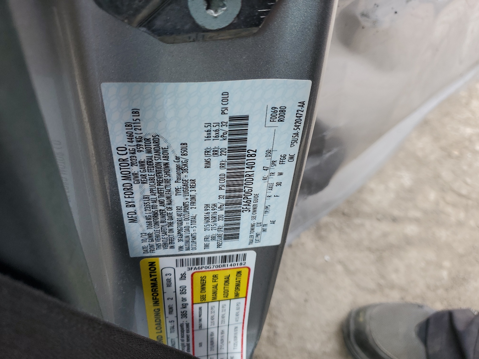 3FA6P0G70DR140182 2013 Ford Fusion S