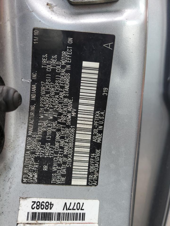 2011 Toyota Sienna Base VIN: 5TDKA3DC8BS005961 Lot: 50683344