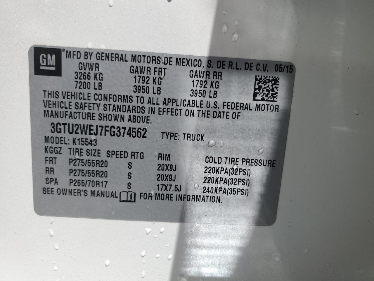 3GTU2WEJ7FG374562 2015 GMC Sierra K1500 Denali