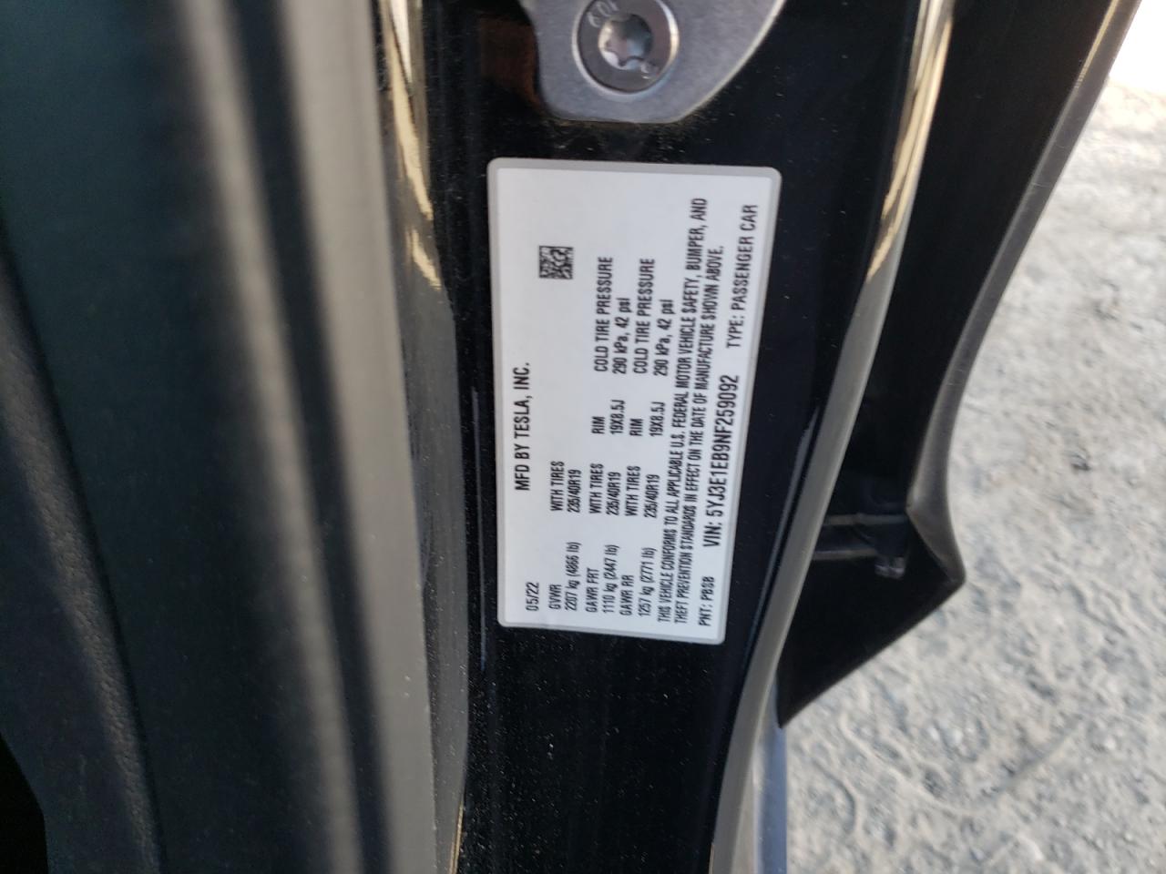 5YJ3E1EB9NF259092 2022 TESLA MODEL 3 - Image 12