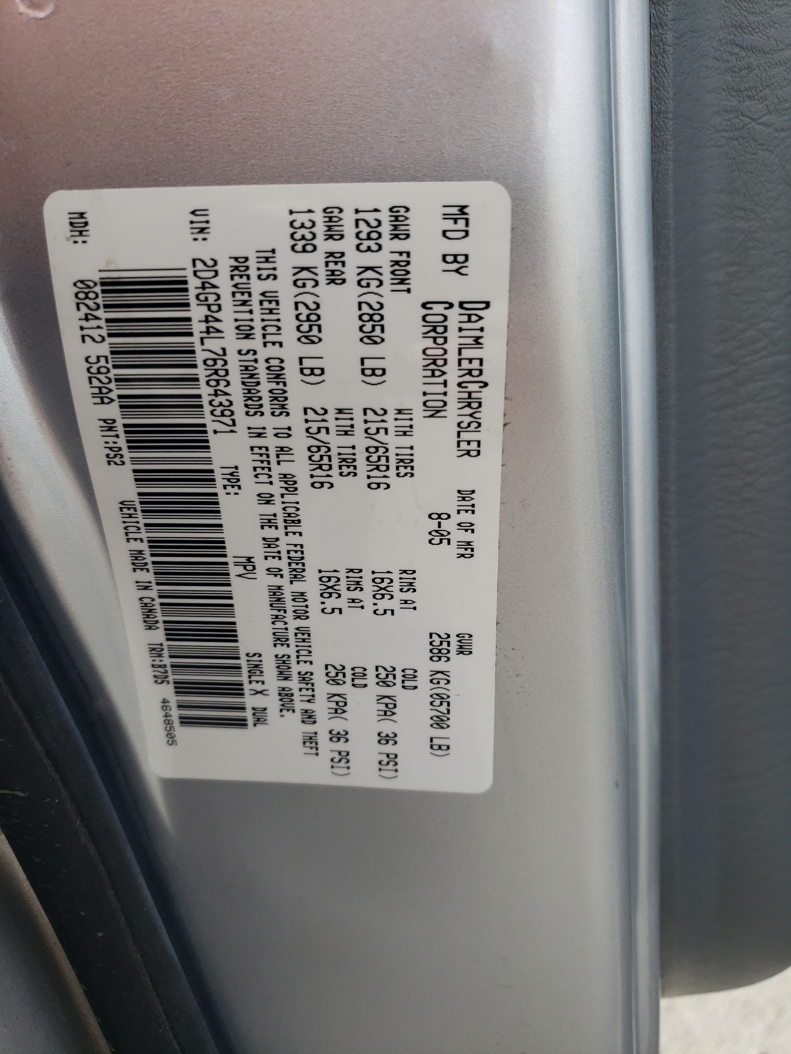 2D4GP44L76R643971 2006 Dodge Grand Caravan Sxt