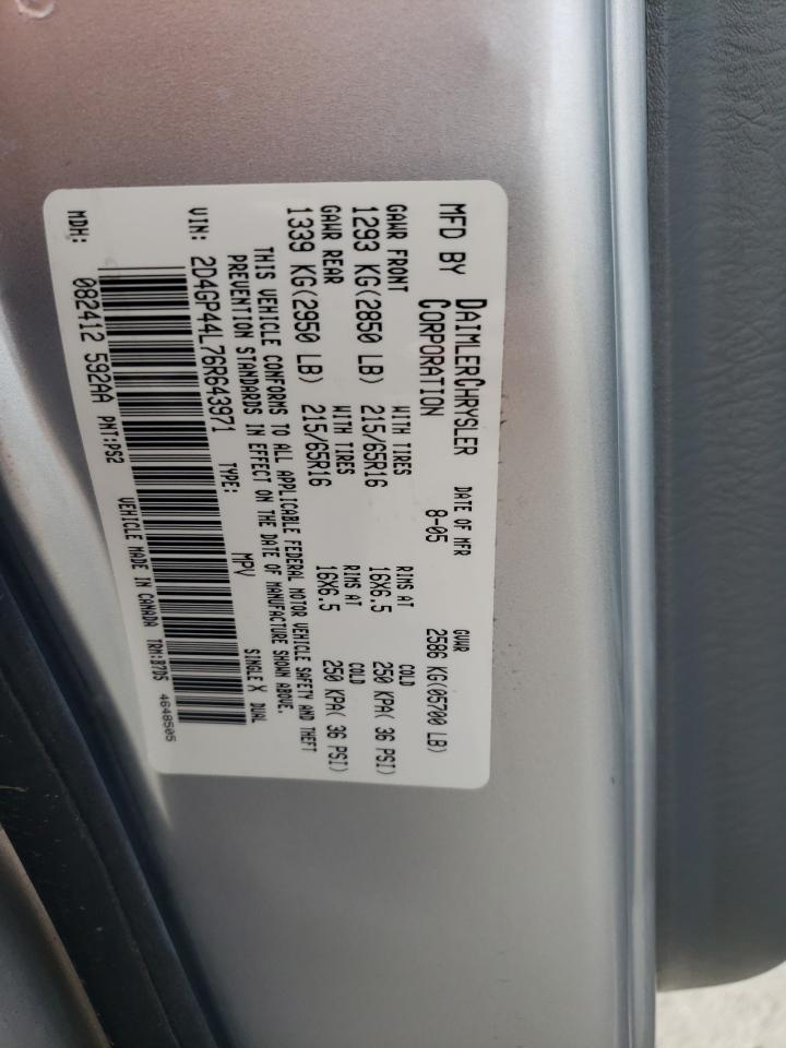 2006 Dodge Grand Caravan Sxt VIN: 2D4GP44L76R643971 Lot: 51036764