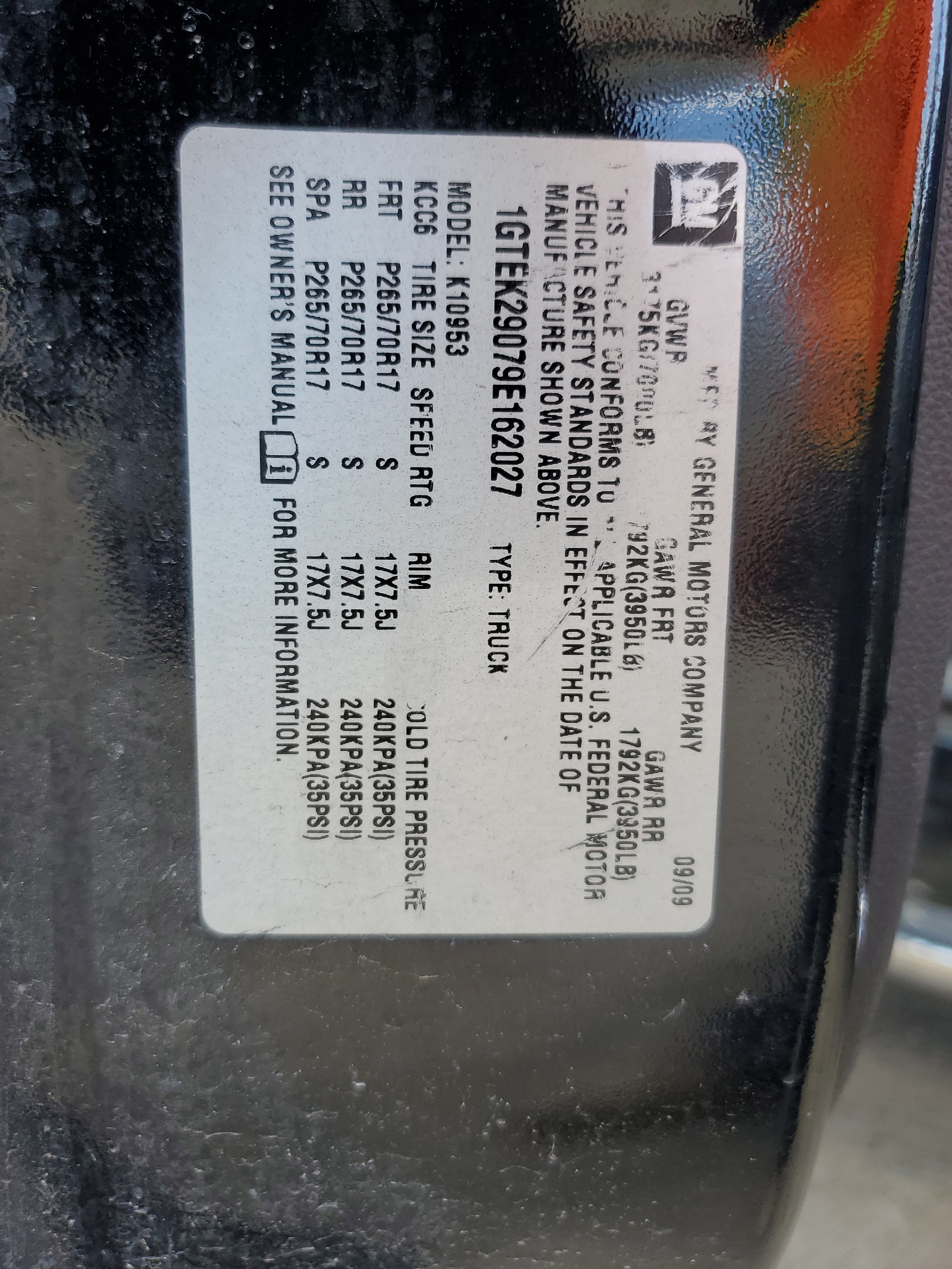 1GTEK29079E162027 2009 GMC Sierra K1500 Sle