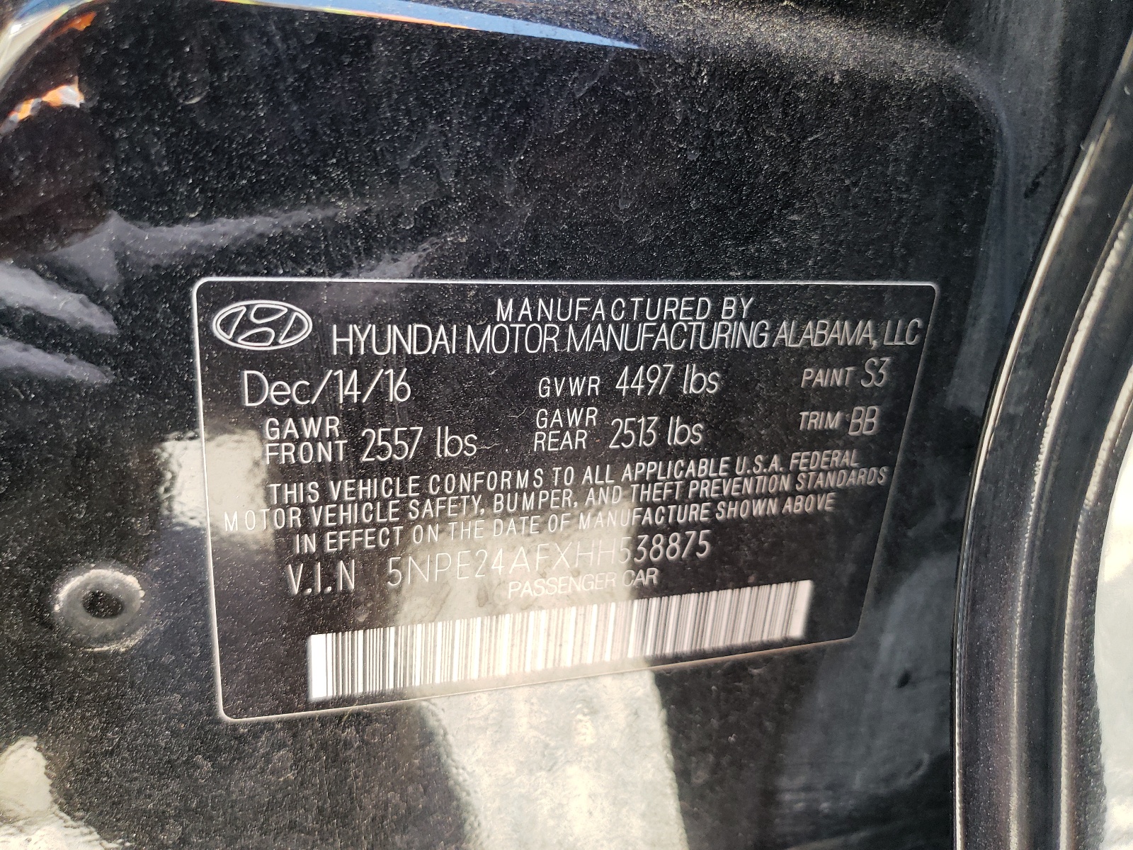 5NPE24AFXHH538875 2017 Hyundai Sonata Se