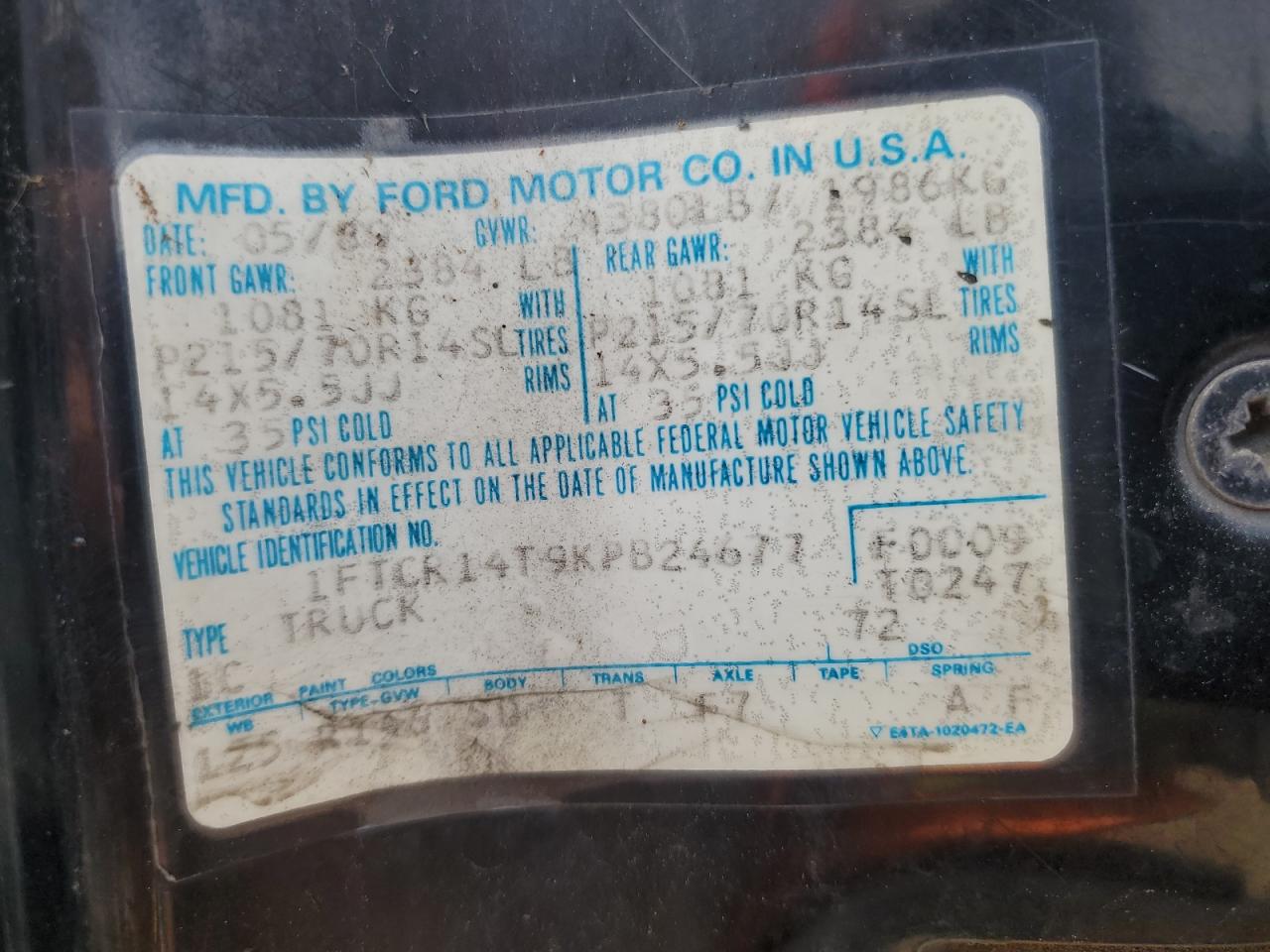 1FTCR14T9KPB24677 1989 Ford Ranger Super Cab