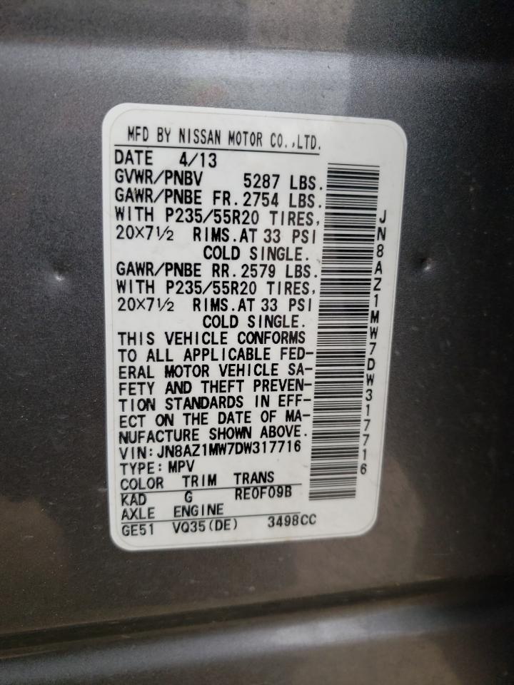 2013 Nissan Murano S VIN: JN8AZ1MW7DW317716 Lot: 51975754