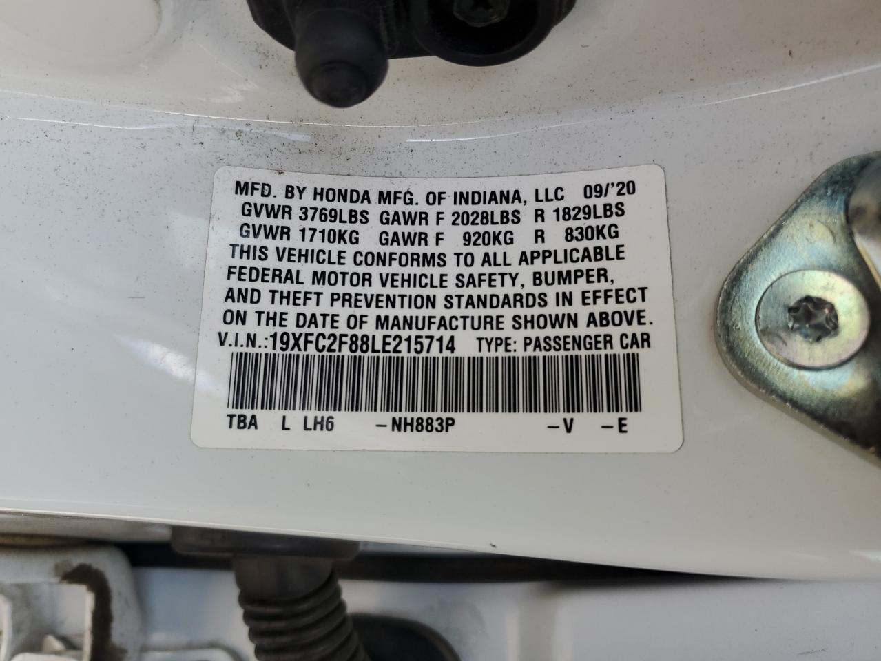 2020 Honda Civic Sport VIN: 19XFC2F88LE215714 Lot: 51424734